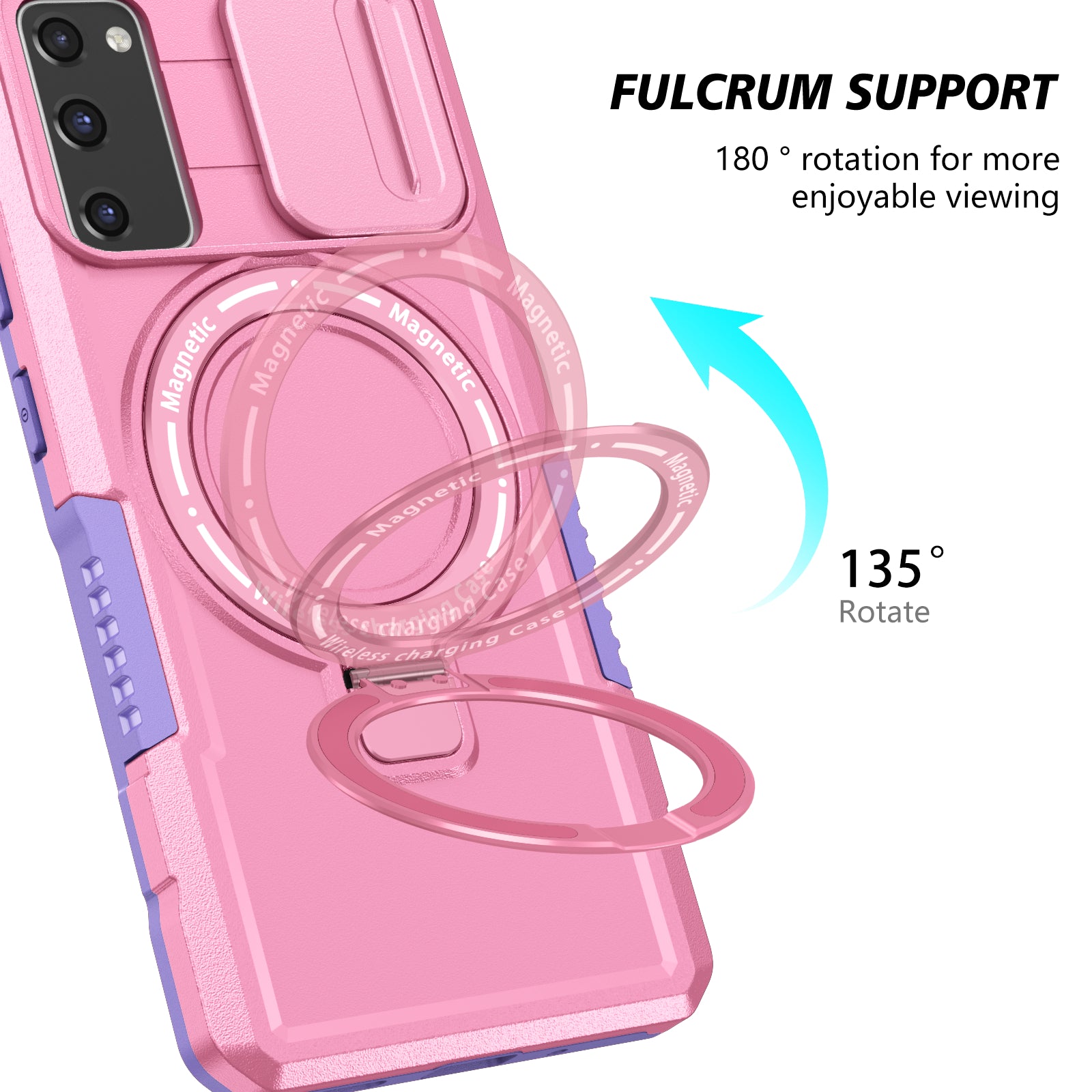 For Samsung Galaxy S20 FE 4G / FE 5G / S20 Lite / S20 FE 2022 Magnetic Case PC+TPU Phone Shell with Slide Camera Lid - Purple  /  Pink