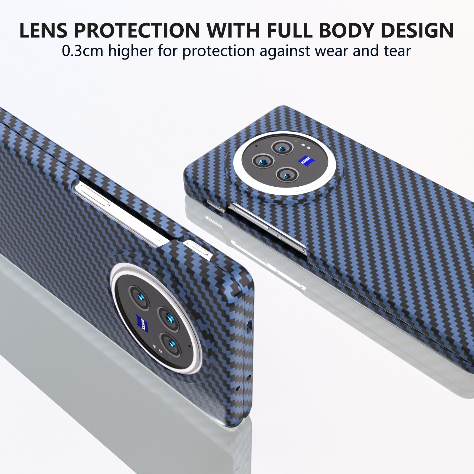 For vivo X Fold3 Shockproof Case Hard PC Carbon Fiber Texture Smart Phone Cover - Blue