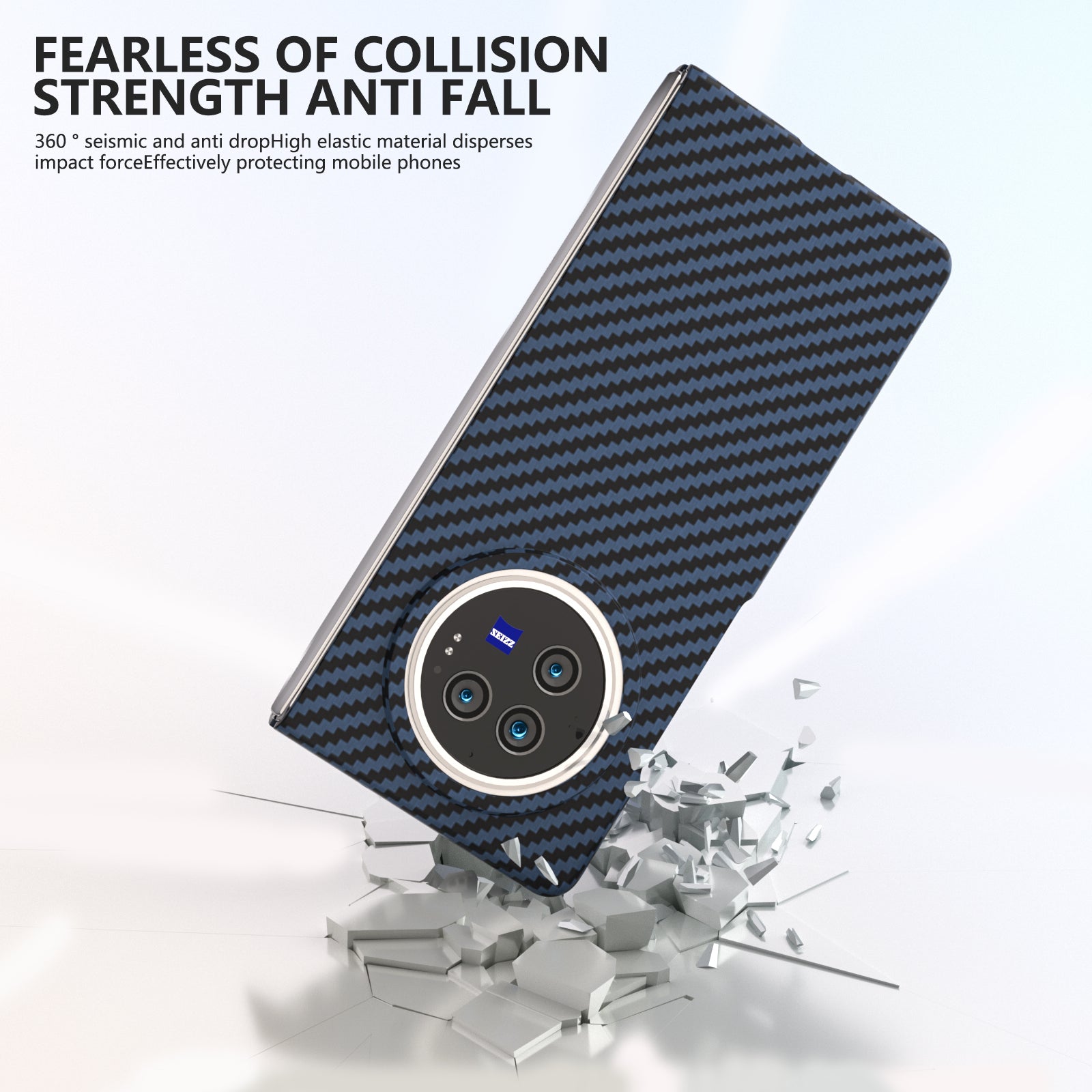 For vivo X Fold3 Shockproof Case Hard PC Carbon Fiber Texture Smart Phone Cover - Blue