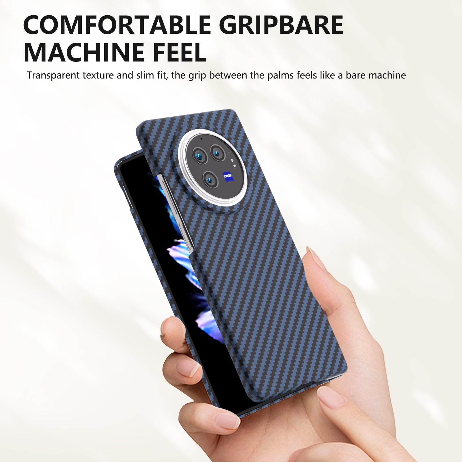 For vivo X Fold3 Shockproof Case Hard PC Carbon Fiber Texture Smart Phone Cover - Blue