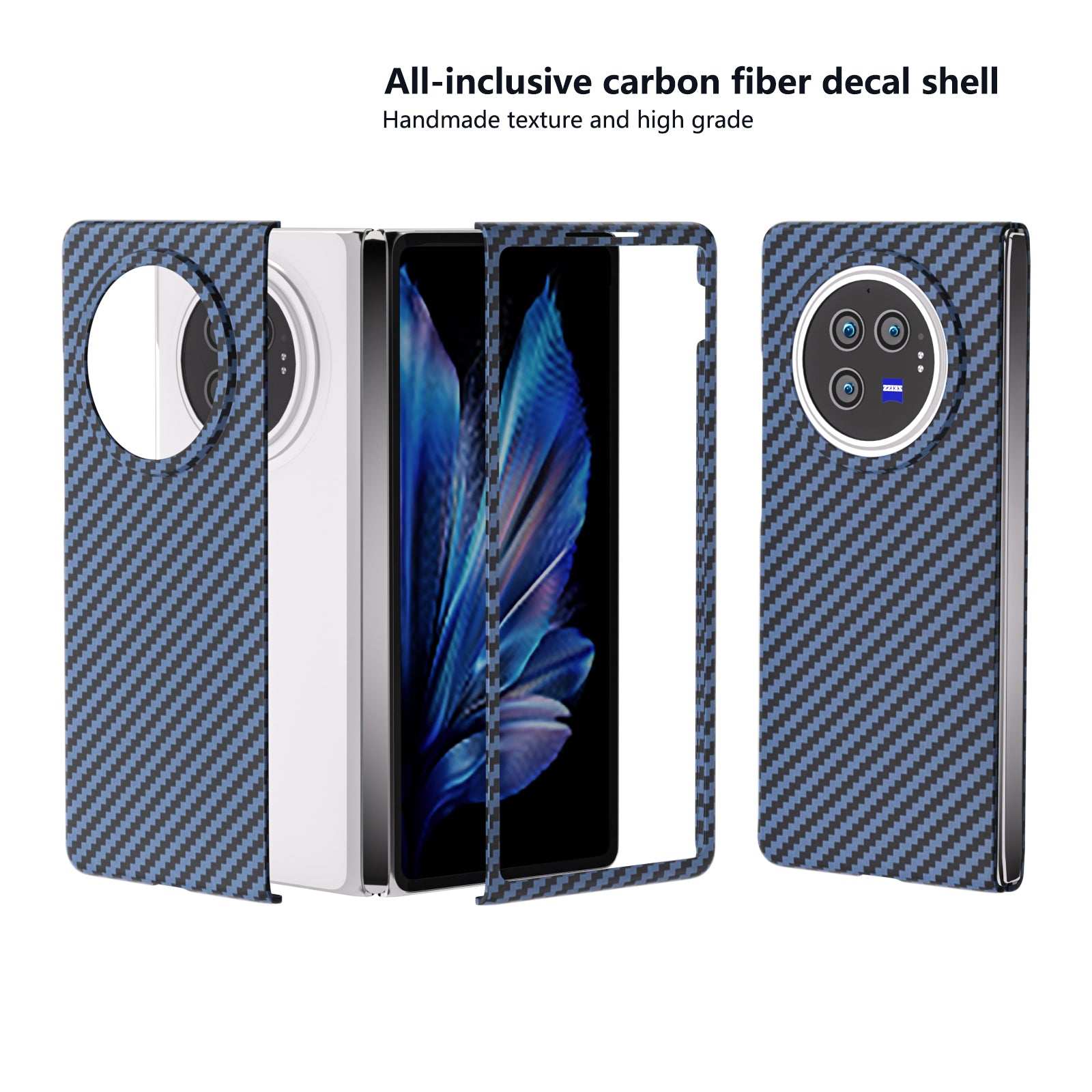 For vivo X Fold3 Shockproof Case Hard PC Carbon Fiber Texture Smart Phone Cover - Blue