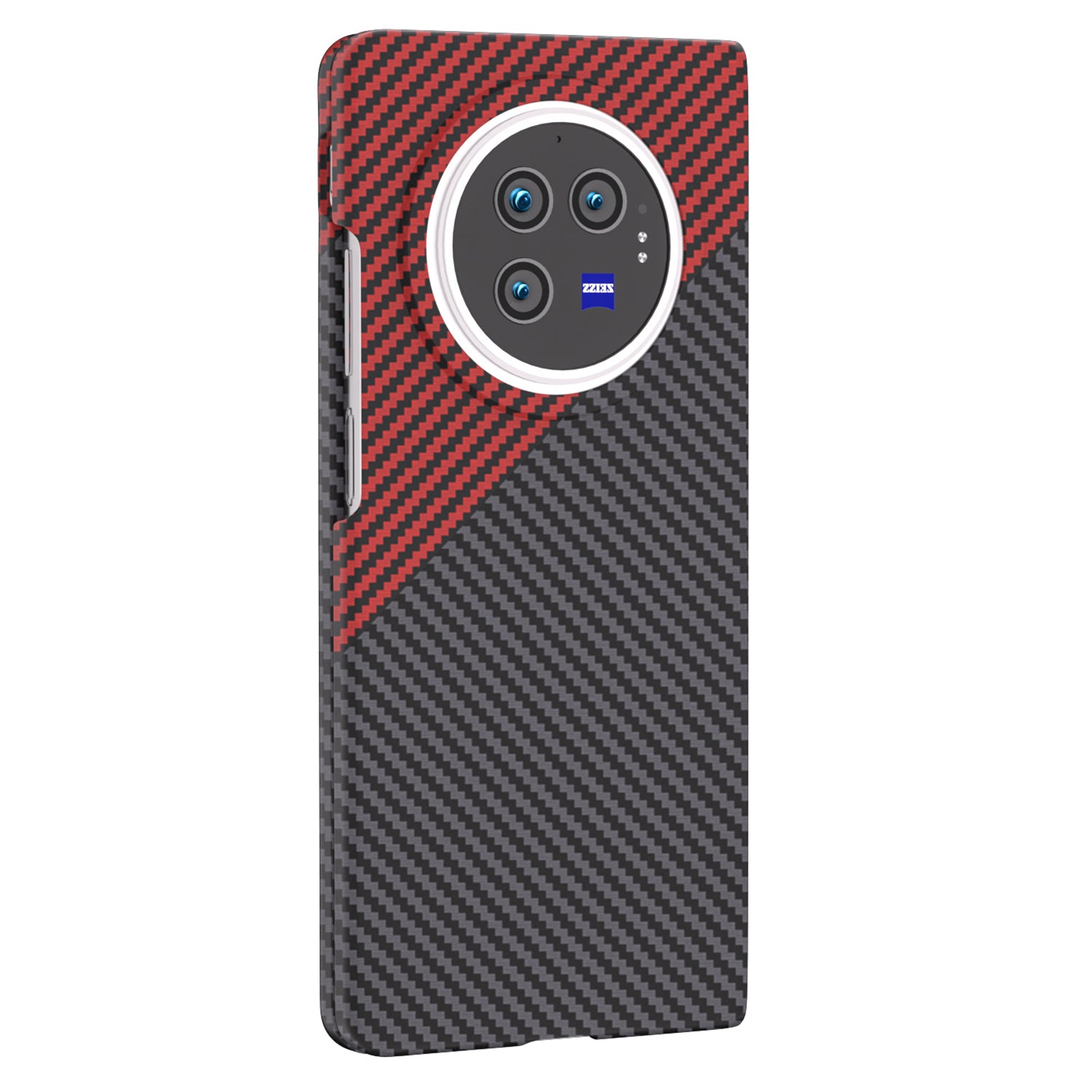 For vivo X Fold3 Shockproof Case Hard PC Carbon Fiber Texture Smart Phone Cover - Red+Black