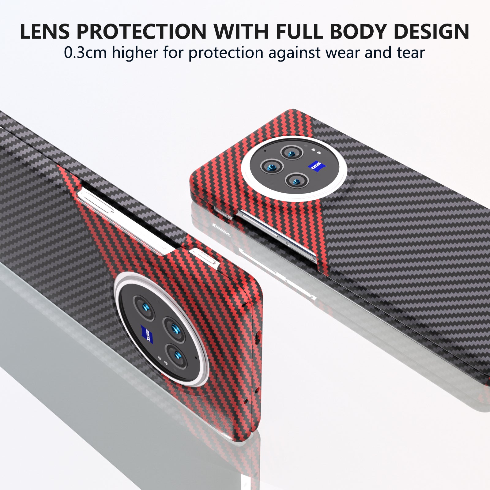 For vivo X Fold3 Shockproof Case Hard PC Carbon Fiber Texture Smart Phone Cover - Red+Black