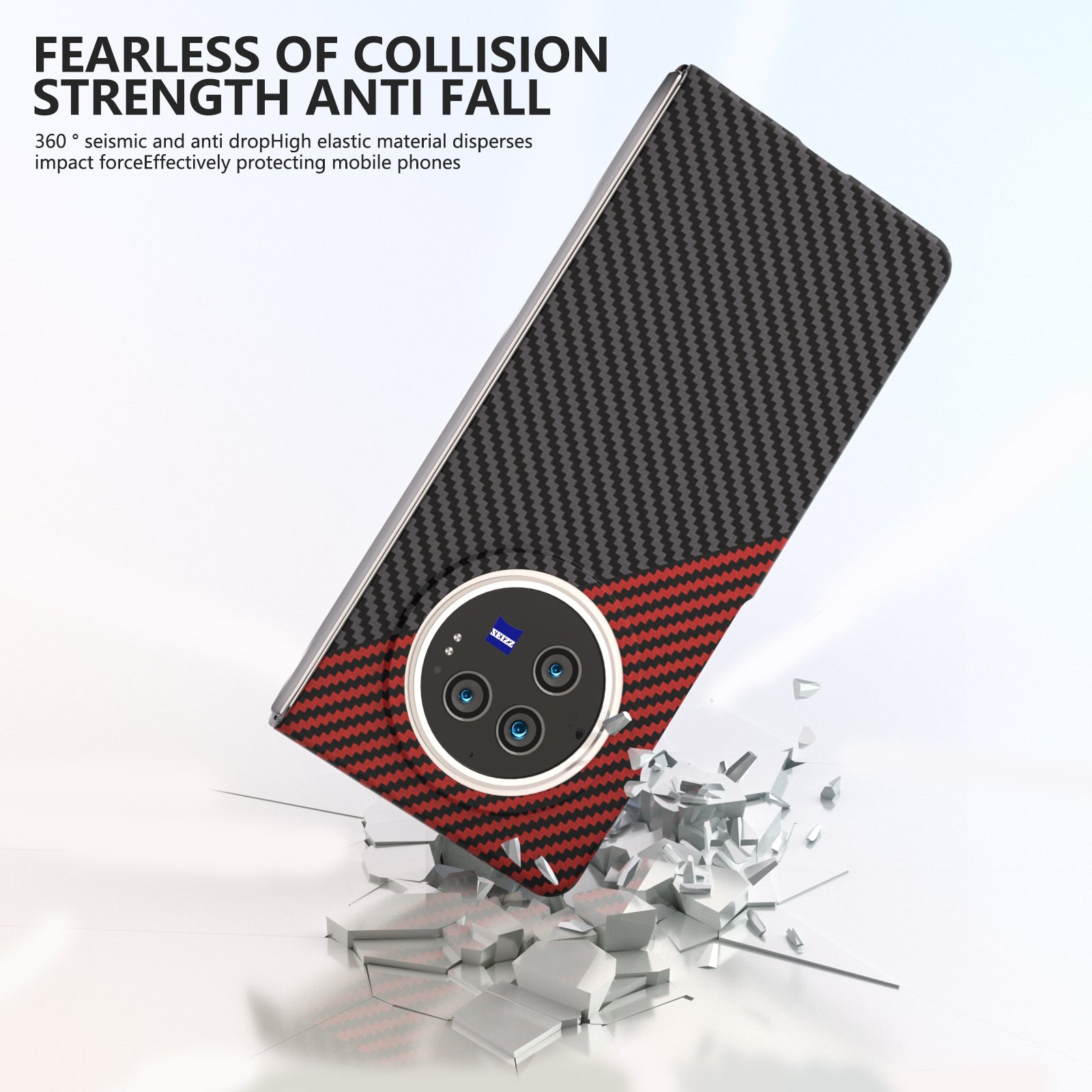 For vivo X Fold3 Shockproof Case Hard PC Carbon Fiber Texture Smart Phone Cover - Red+Black