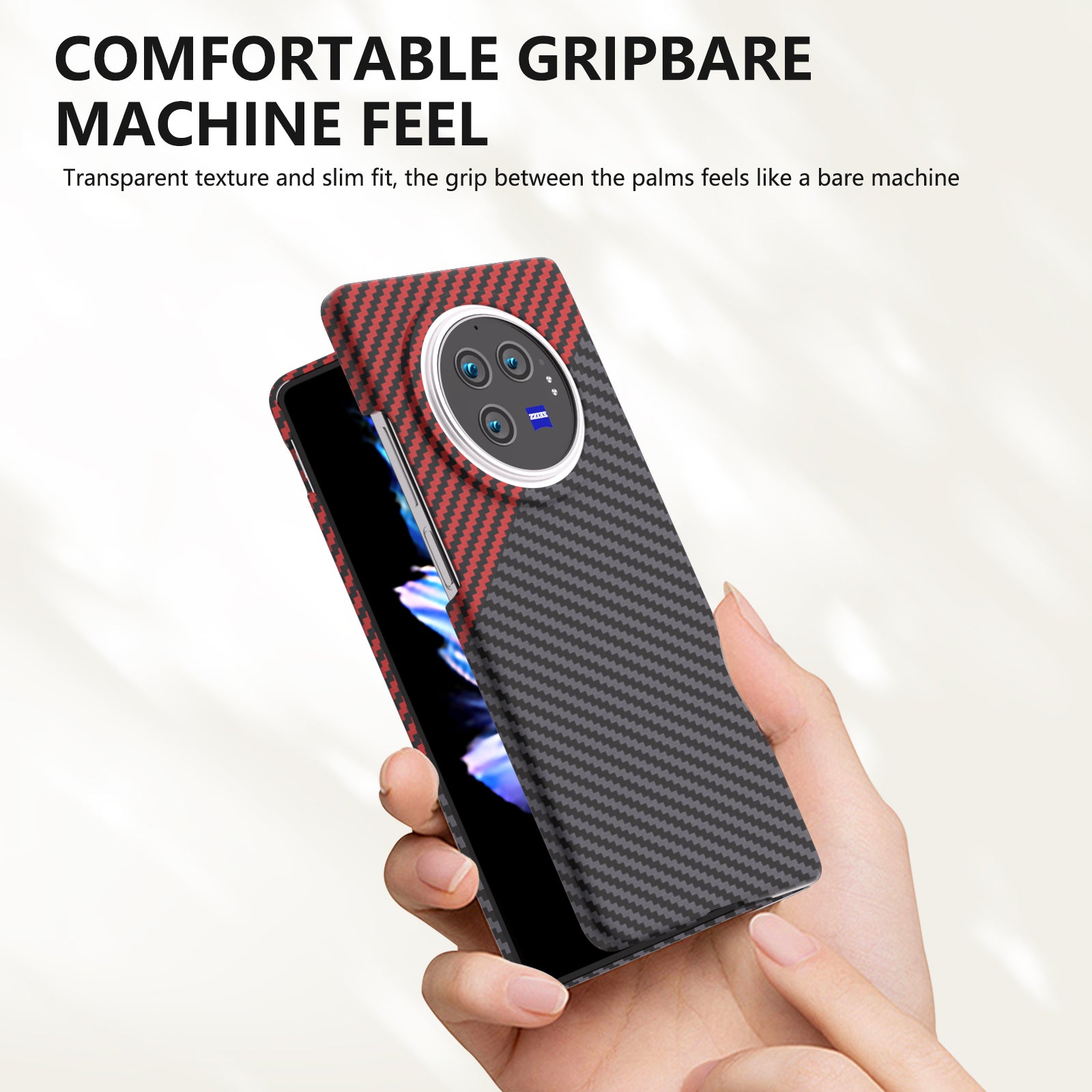 For vivo X Fold3 Shockproof Case Hard PC Carbon Fiber Texture Smart Phone Cover - Red+Black