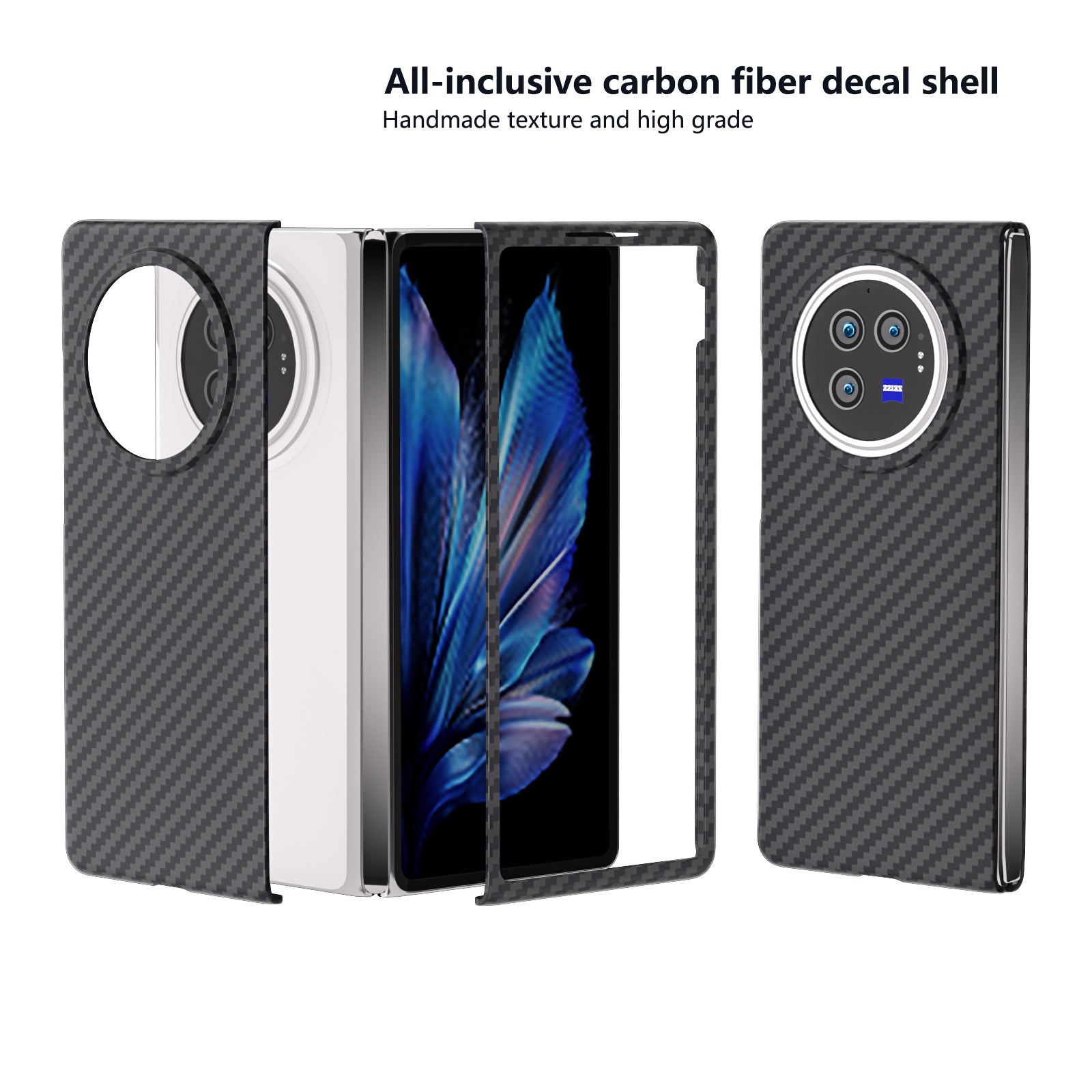 For vivo X Fold3 Shockproof Case Hard PC Carbon Fiber Texture Smart Phone Cover - Black