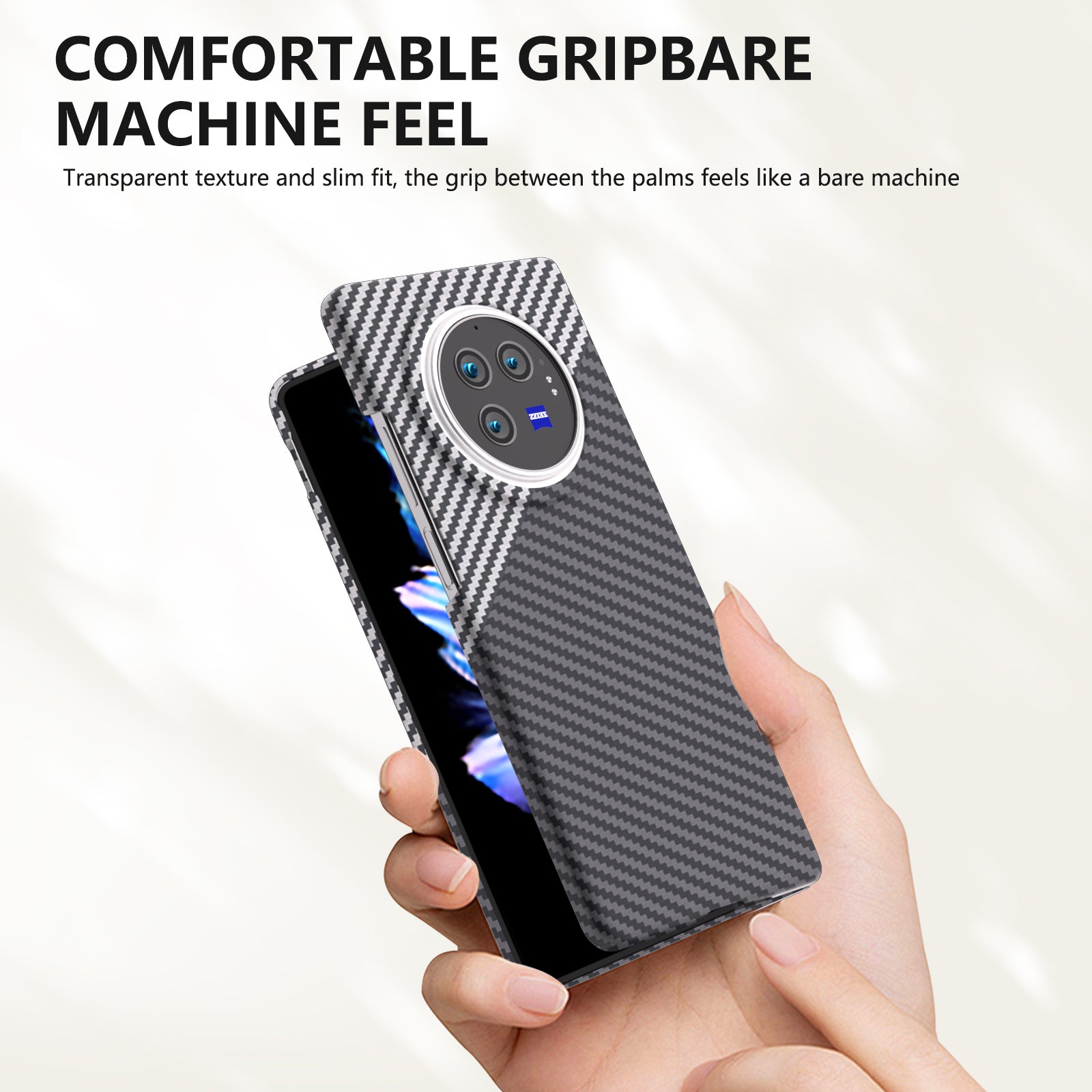 For vivo X Fold3 Shockproof Case Hard PC Carbon Fiber Texture Smart Phone Cover - White+Black