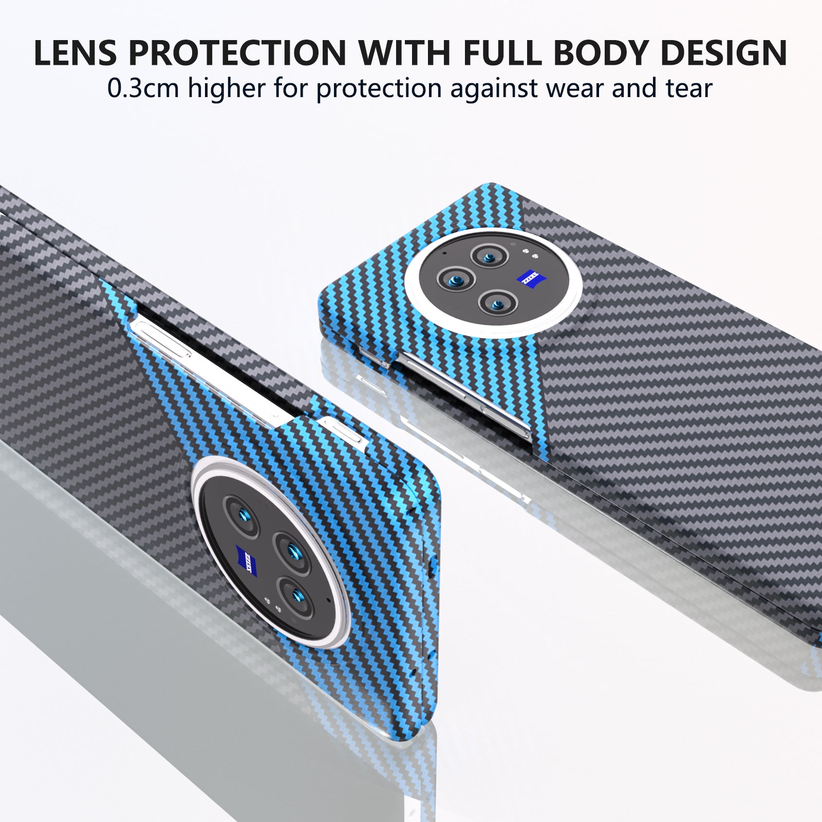 For vivo X Fold3 Shockproof Case Hard PC Carbon Fiber Texture Smart Phone Cover - Blue+Black