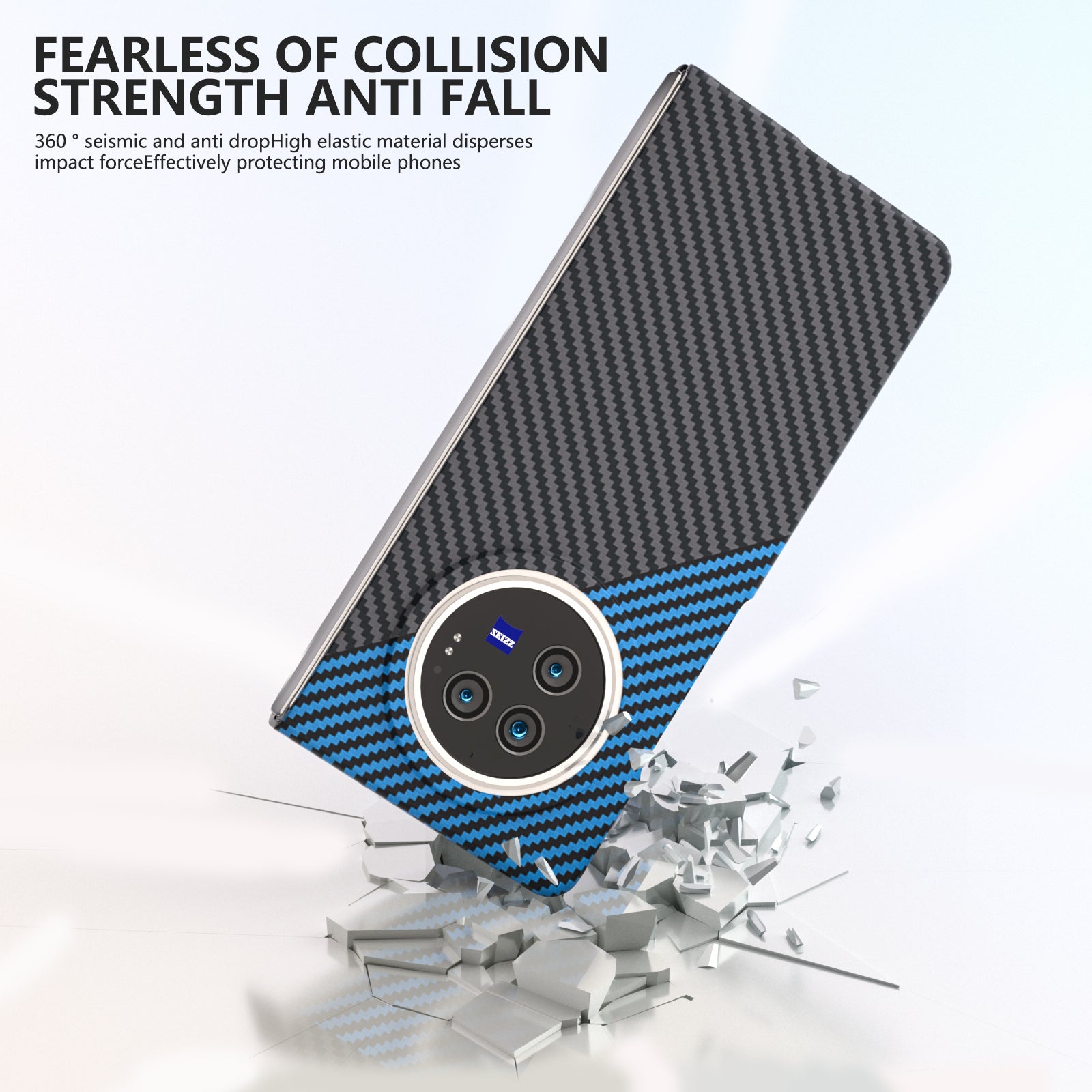 For vivo X Fold3 Shockproof Case Hard PC Carbon Fiber Texture Smart Phone Cover - Blue+Black