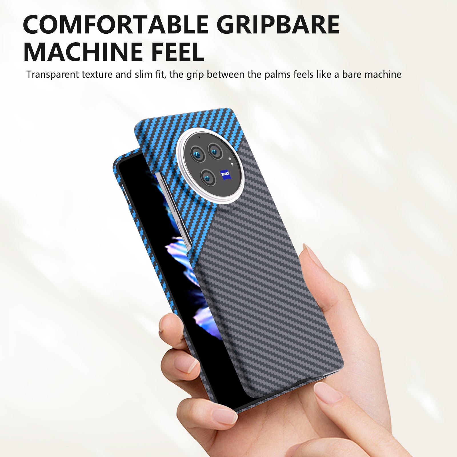 For vivo X Fold3 Shockproof Case Hard PC Carbon Fiber Texture Smart Phone Cover - Blue+Black