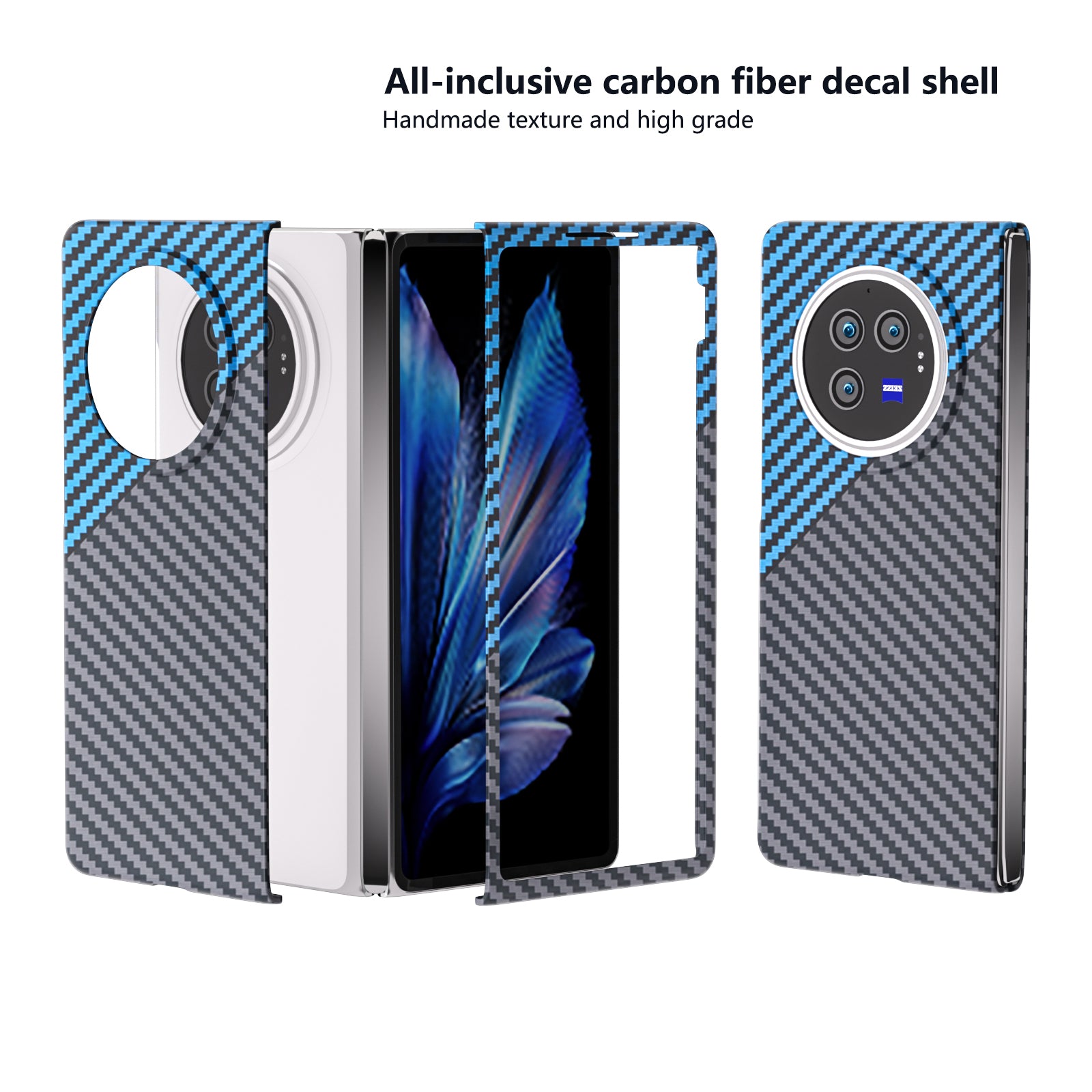 For vivo X Fold3 Shockproof Case Hard PC Carbon Fiber Texture Smart Phone Cover - Blue+Black