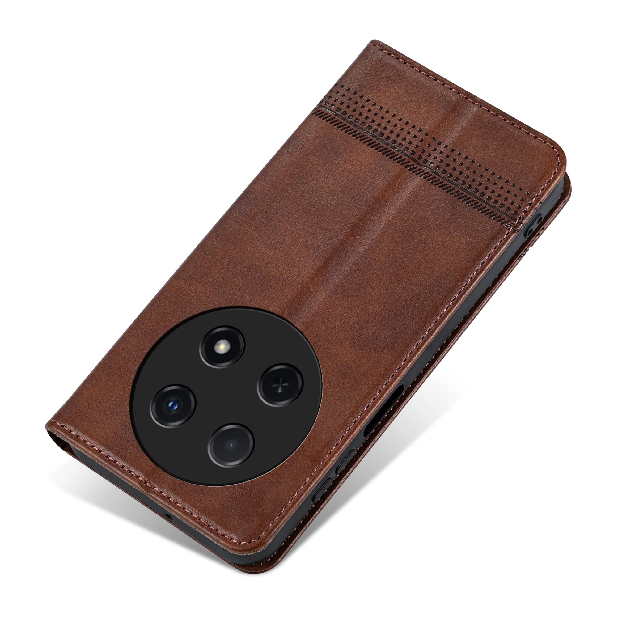 AZNS For Huawei nova 12i 4G / Enjoy 70 Pro Case Leather Cowhide Texture Wallet Phone Cover - Coffee
