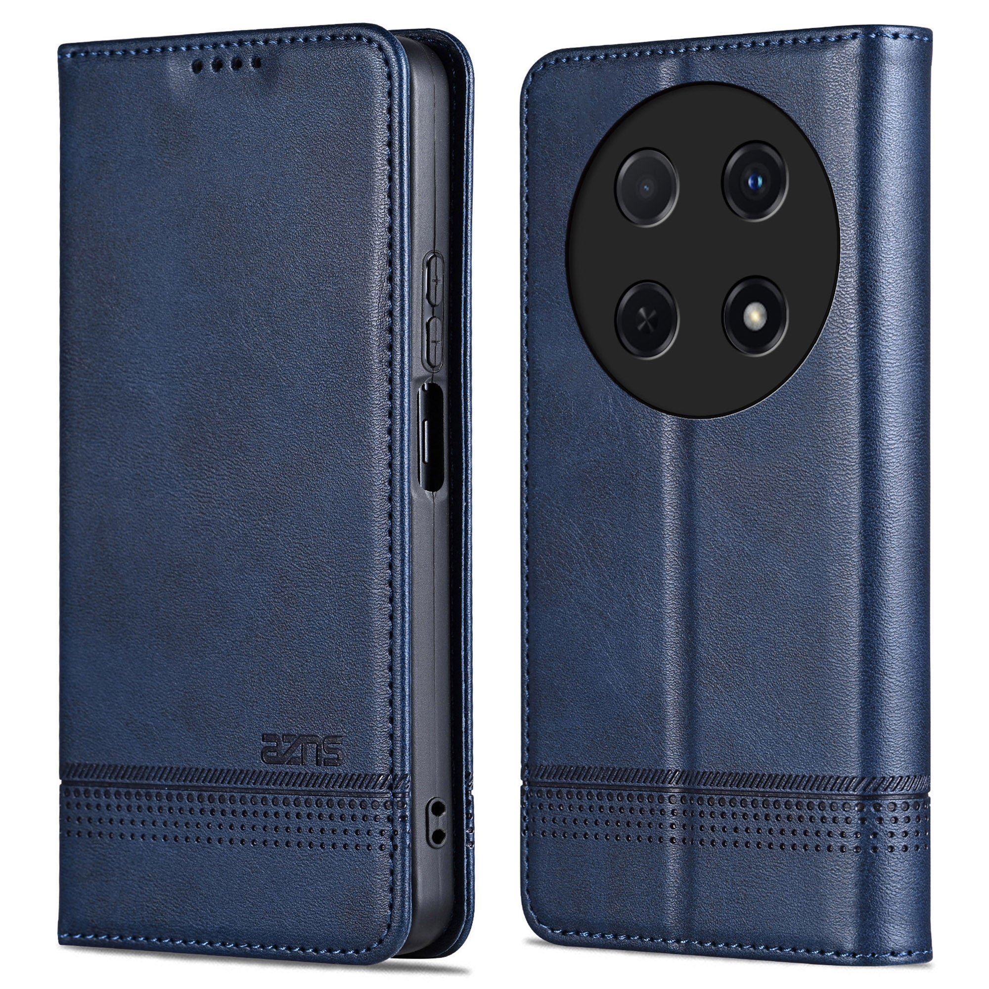 AZNS For Huawei nova 12i 4G / Enjoy 70 Pro Case Leather Cowhide Texture Wallet Phone Cover - Blue