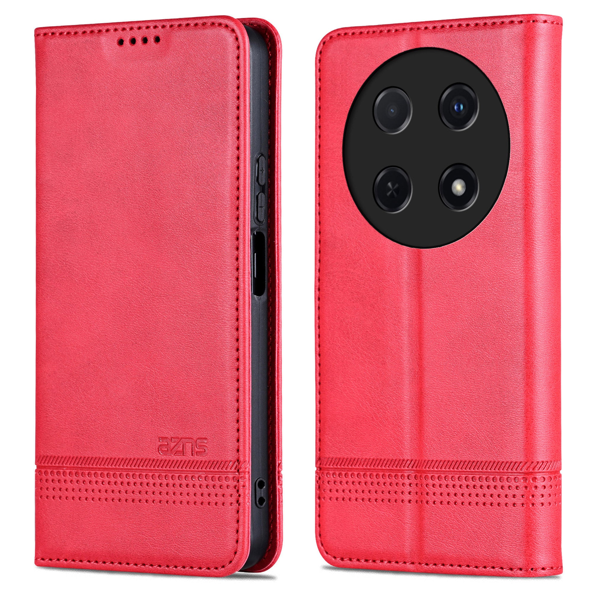 AZNS For Huawei nova 12i 4G / Enjoy 70 Pro Case Leather Cowhide Texture Wallet Phone Cover - Red