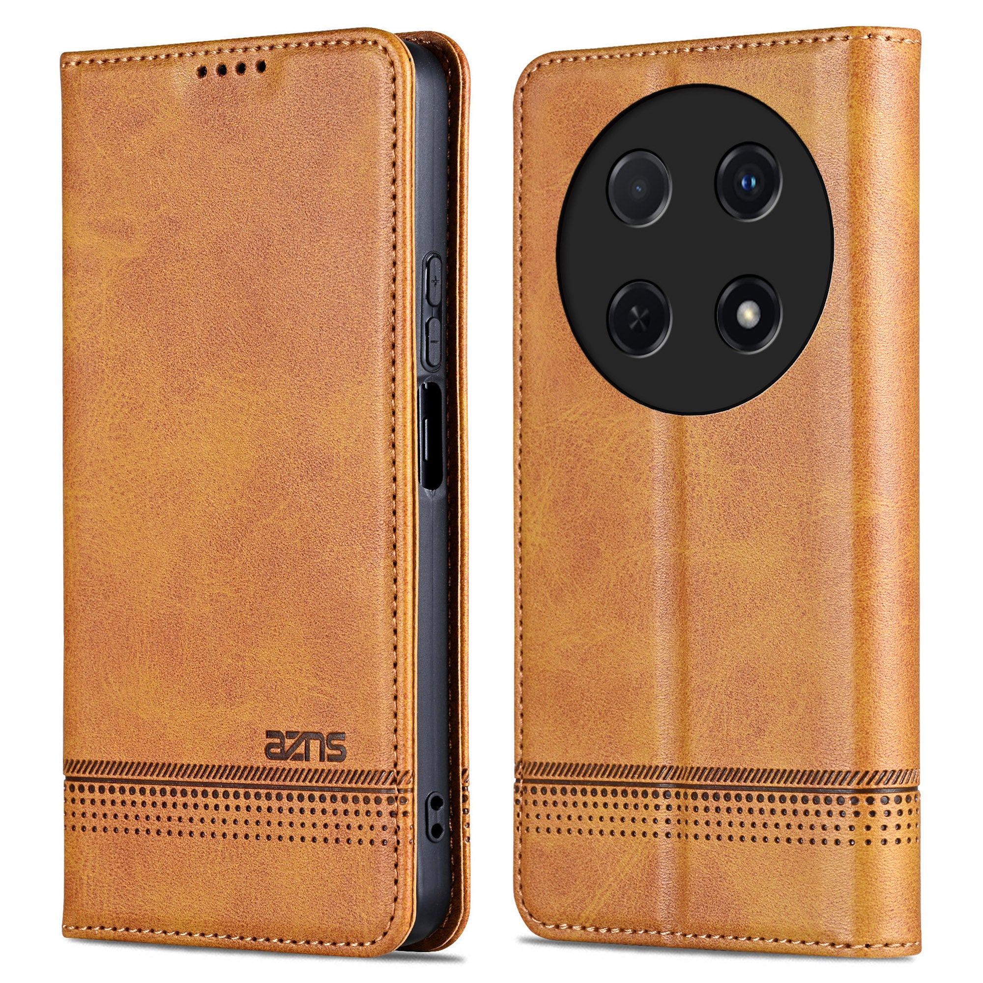 AZNS For Huawei nova 12i 4G / Enjoy 70 Pro Case Leather Cowhide Texture Wallet Phone Cover - Brown