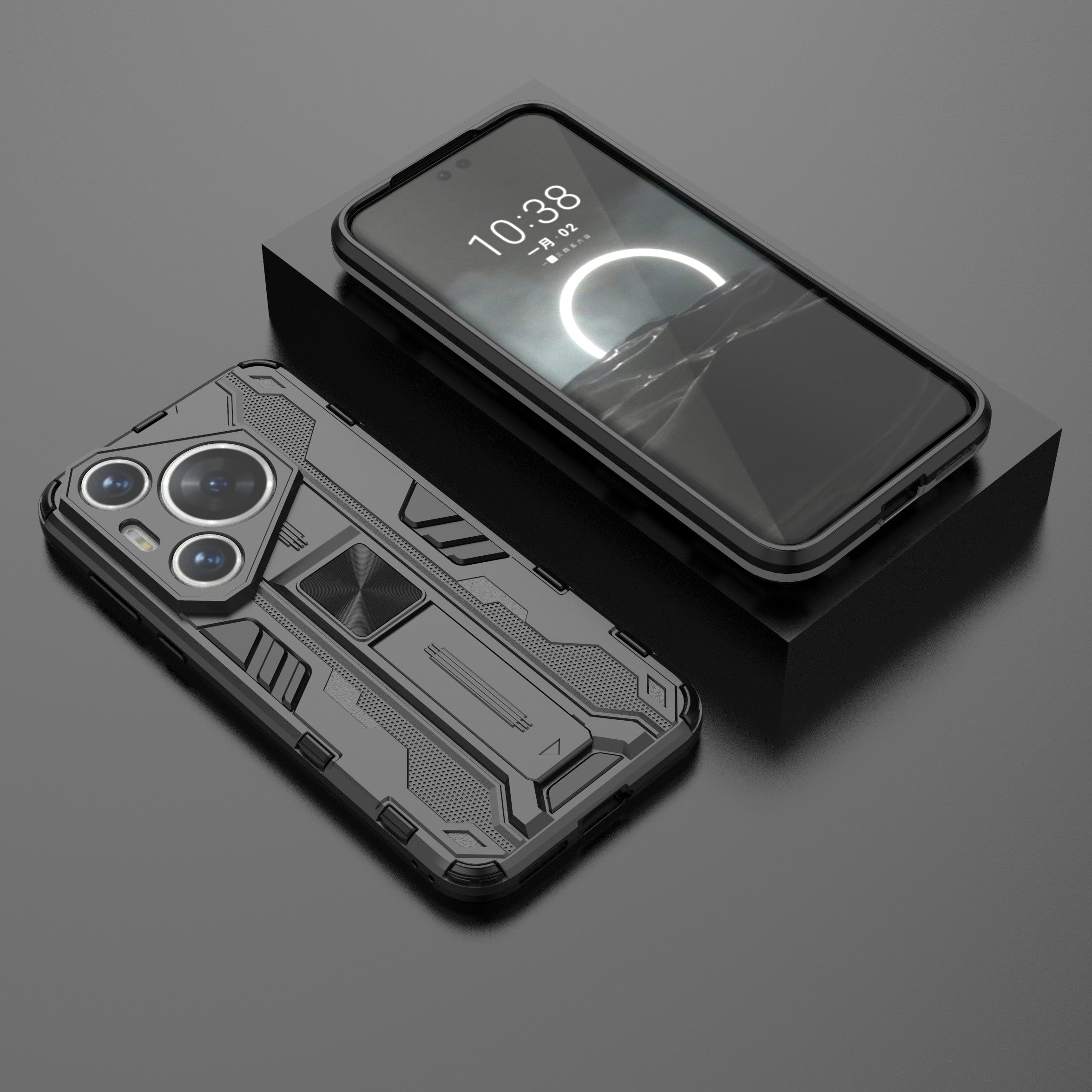 For Huawei Pura 70 Pro / Pura 70 Pro+ Case Kickstand PC + TPU Phone Back Cover - Black