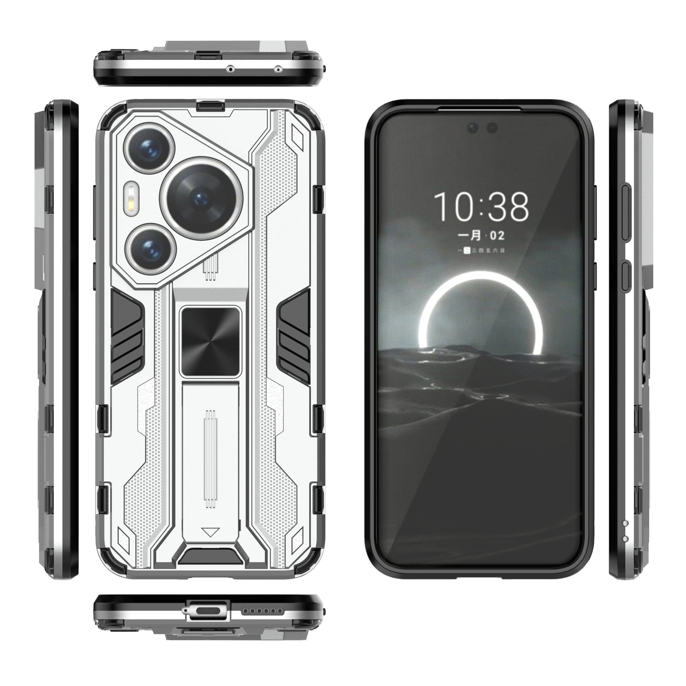 For Huawei Pura 70 Pro / Pura 70 Pro+ Case Kickstand PC + TPU Phone Back Cover - Silver