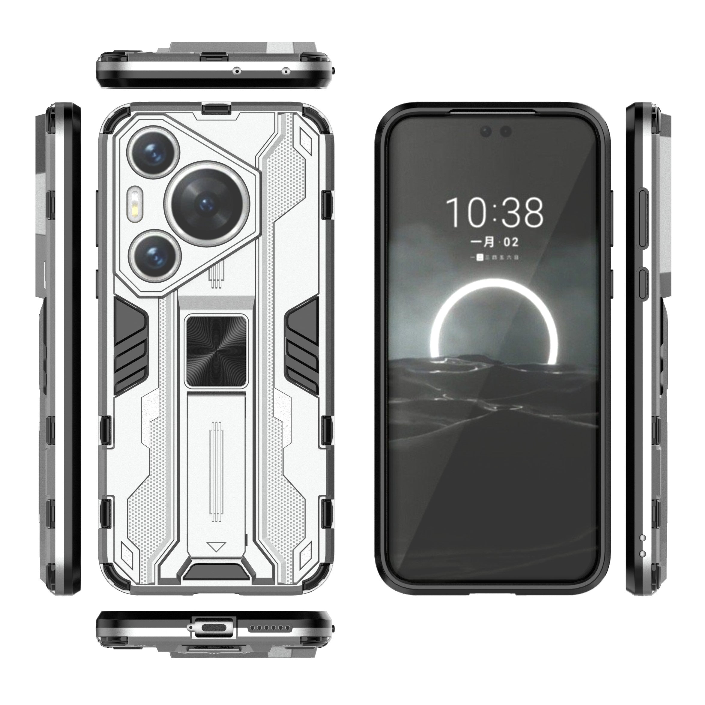 For Huawei Pura 70 Case Foldable Kickstand PC + TPU Hybrid Phone Cover - Silver