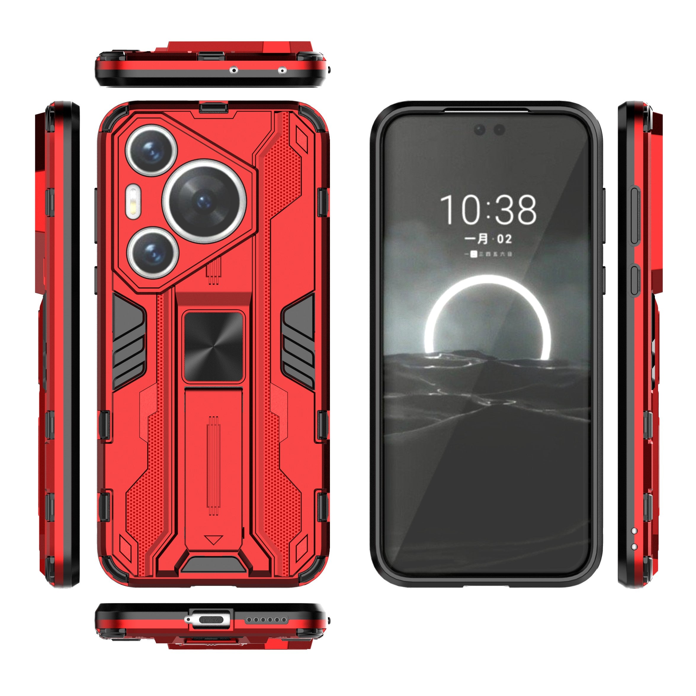 For Huawei Pura 70 Case Foldable Kickstand PC + TPU Hybrid Phone Cover - Red