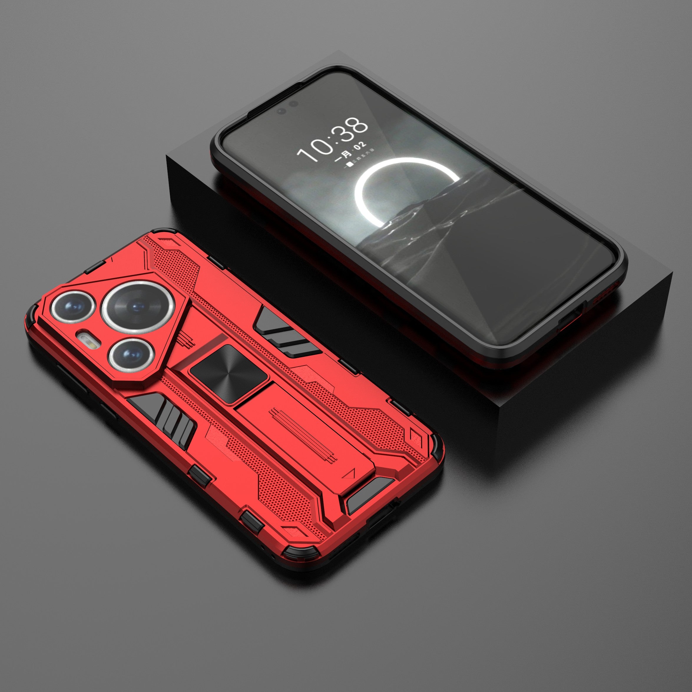 For Huawei Pura 70 Case Foldable Kickstand PC + TPU Hybrid Phone Cover - Red