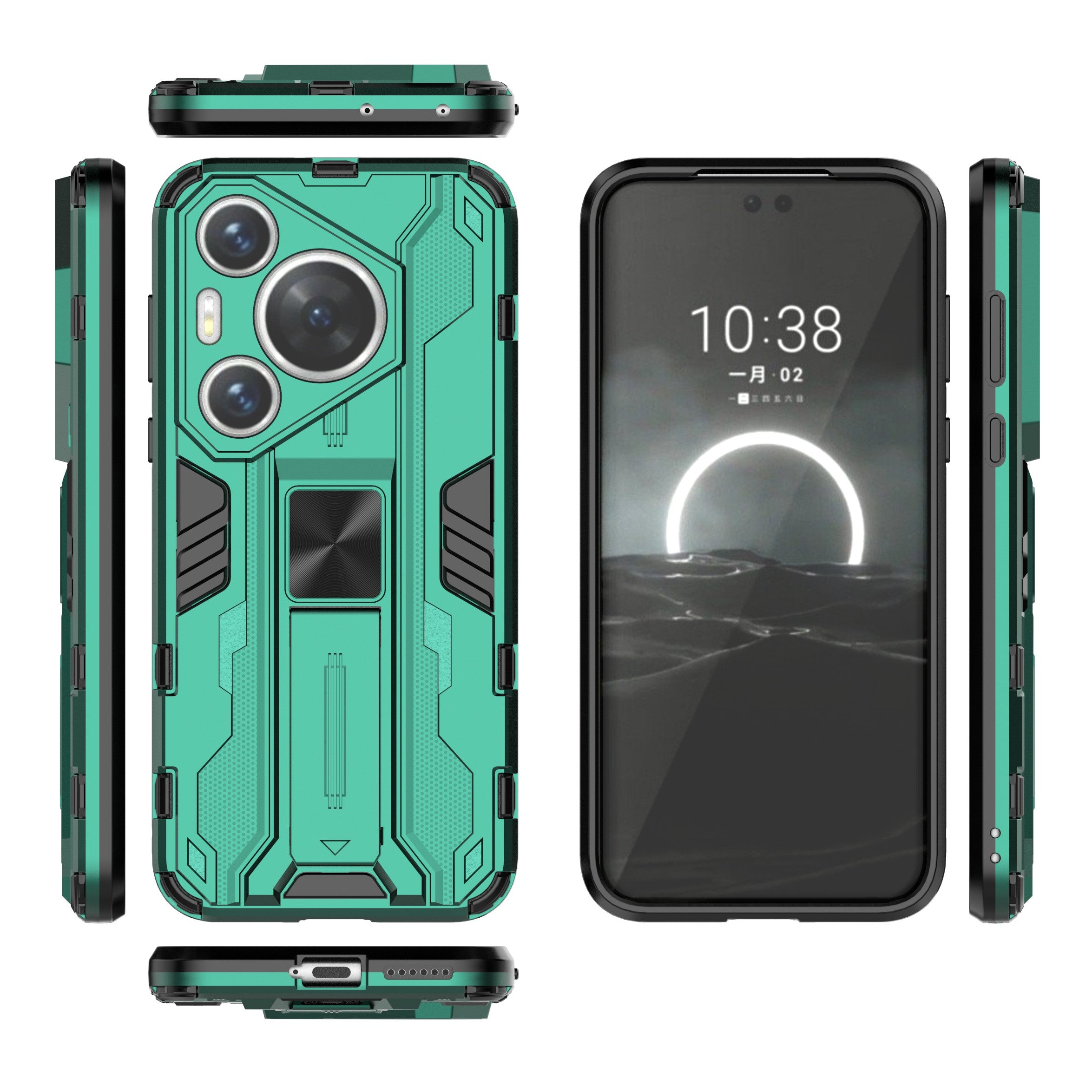 For Huawei Pura 70 Case Foldable Kickstand PC + TPU Hybrid Phone Cover - Green