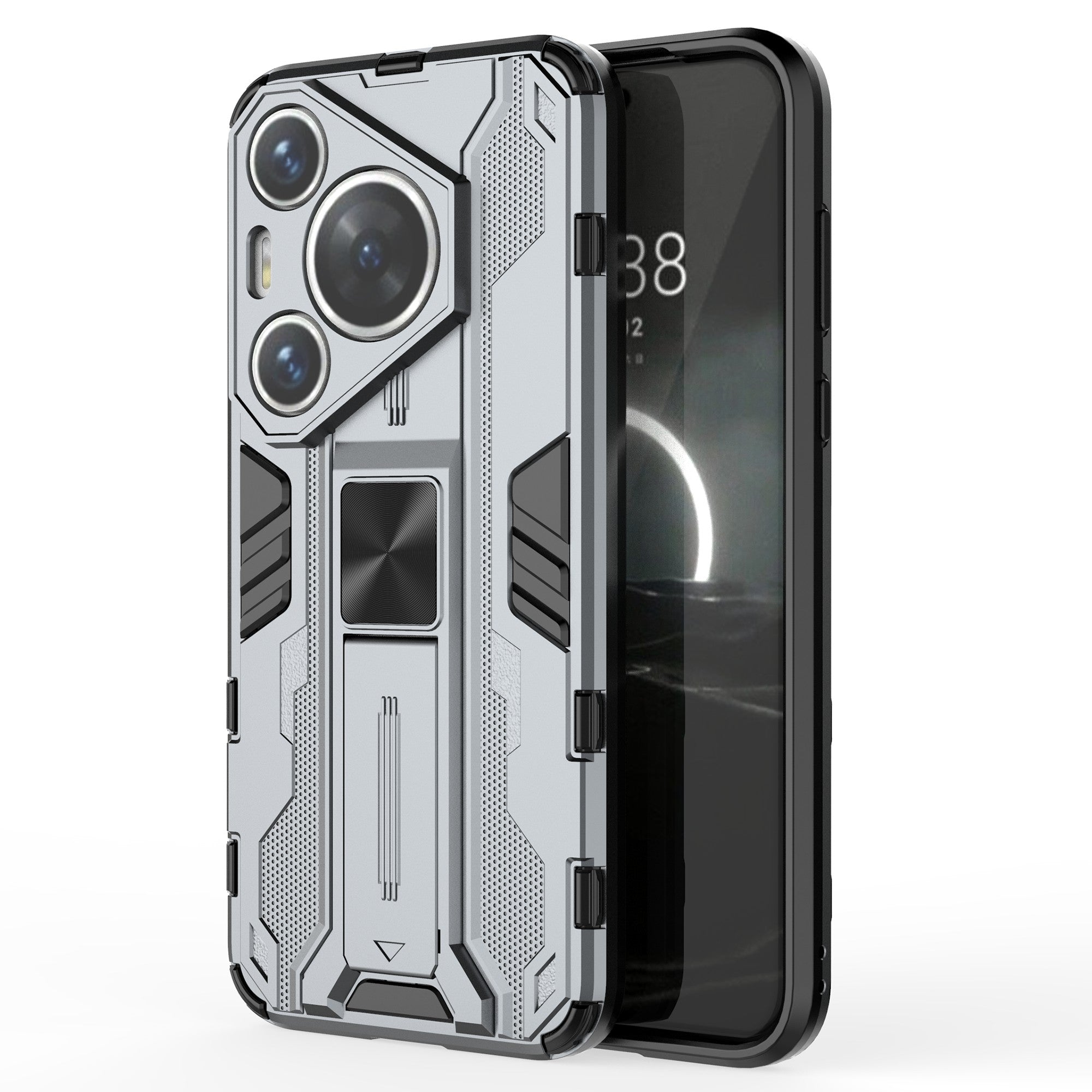 For Huawei Pura 70 Case Foldable Kickstand PC + TPU Hybrid Phone Cover - Grey