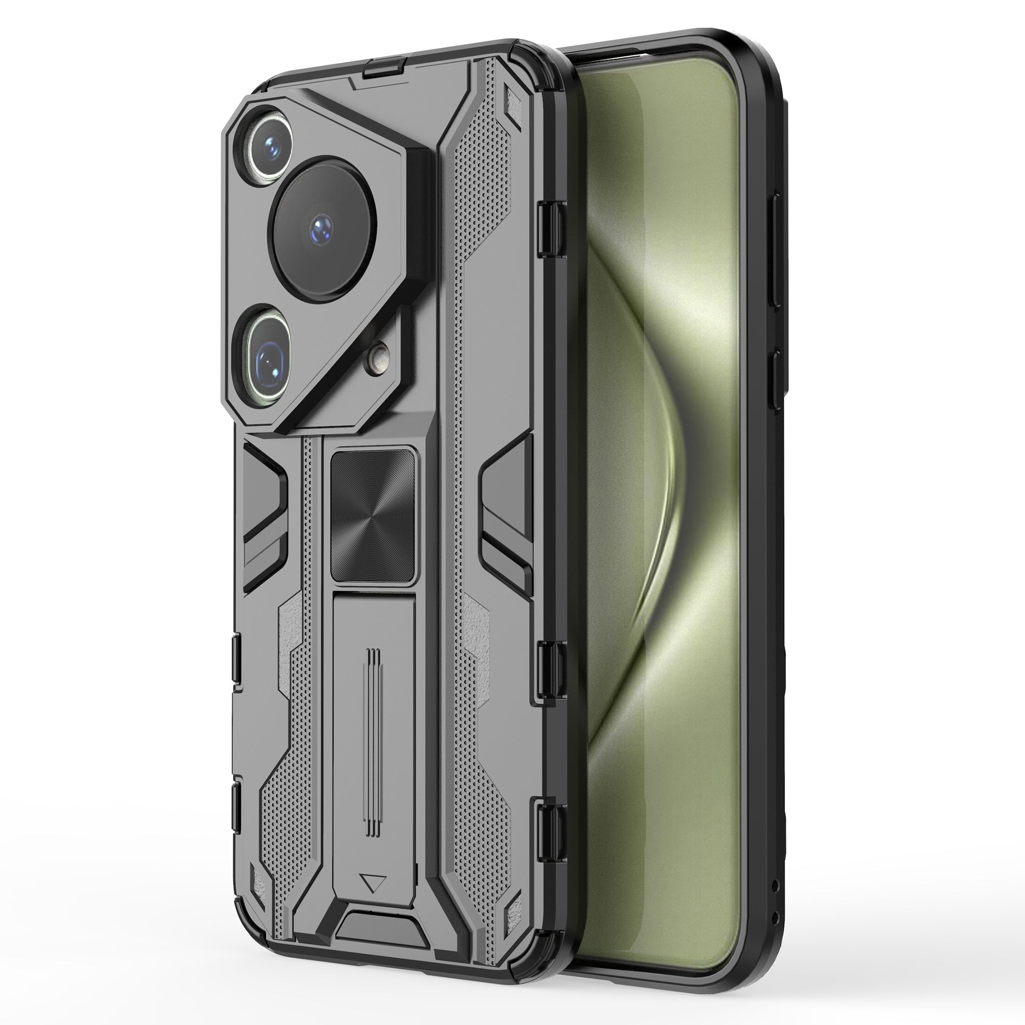 For Huawei Pura 70 Ultra Case PC + TPU Kickstand Anti-drop Phone Cover - Black