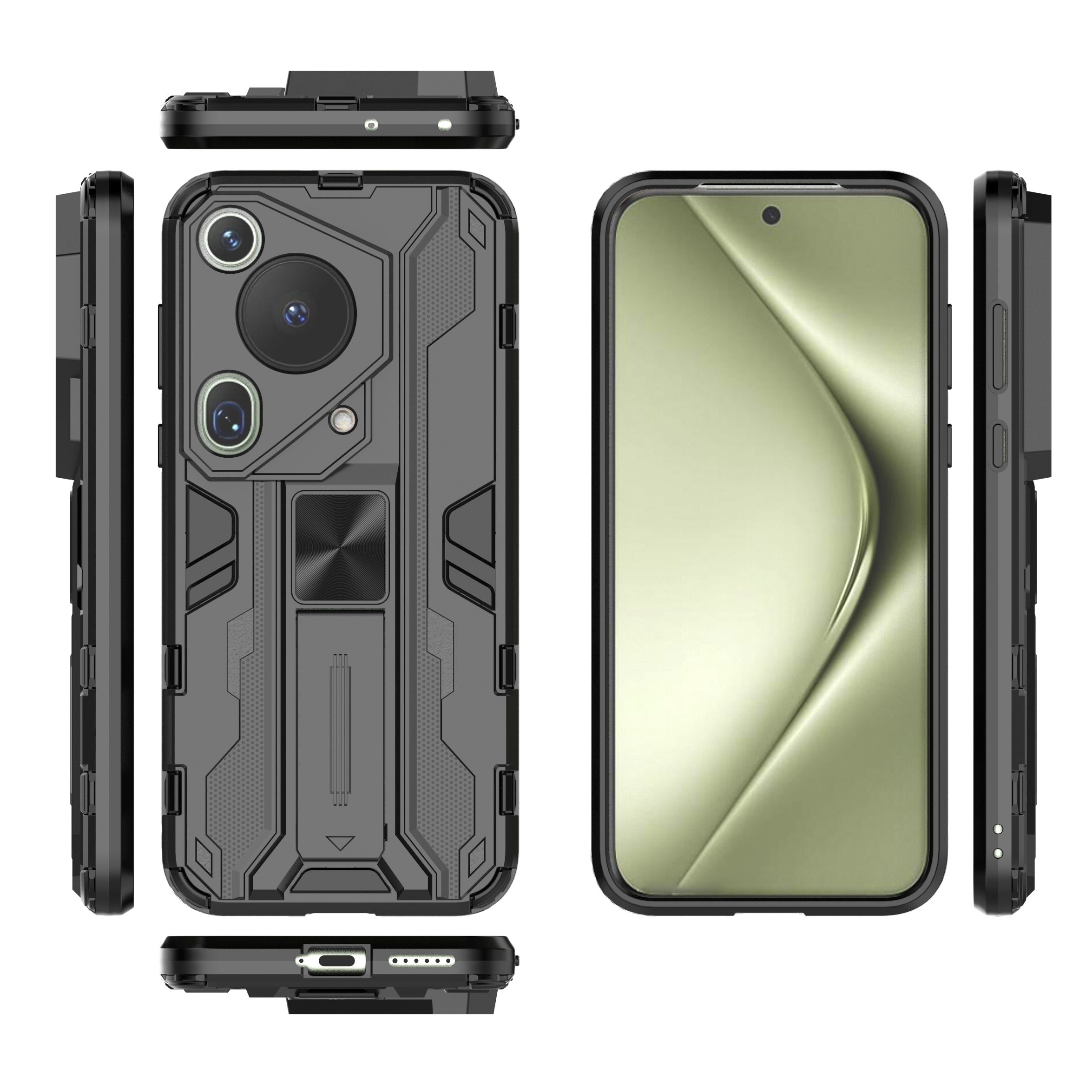 For Huawei Pura 70 Ultra Case PC + TPU Kickstand Anti-drop Phone Cover - Black