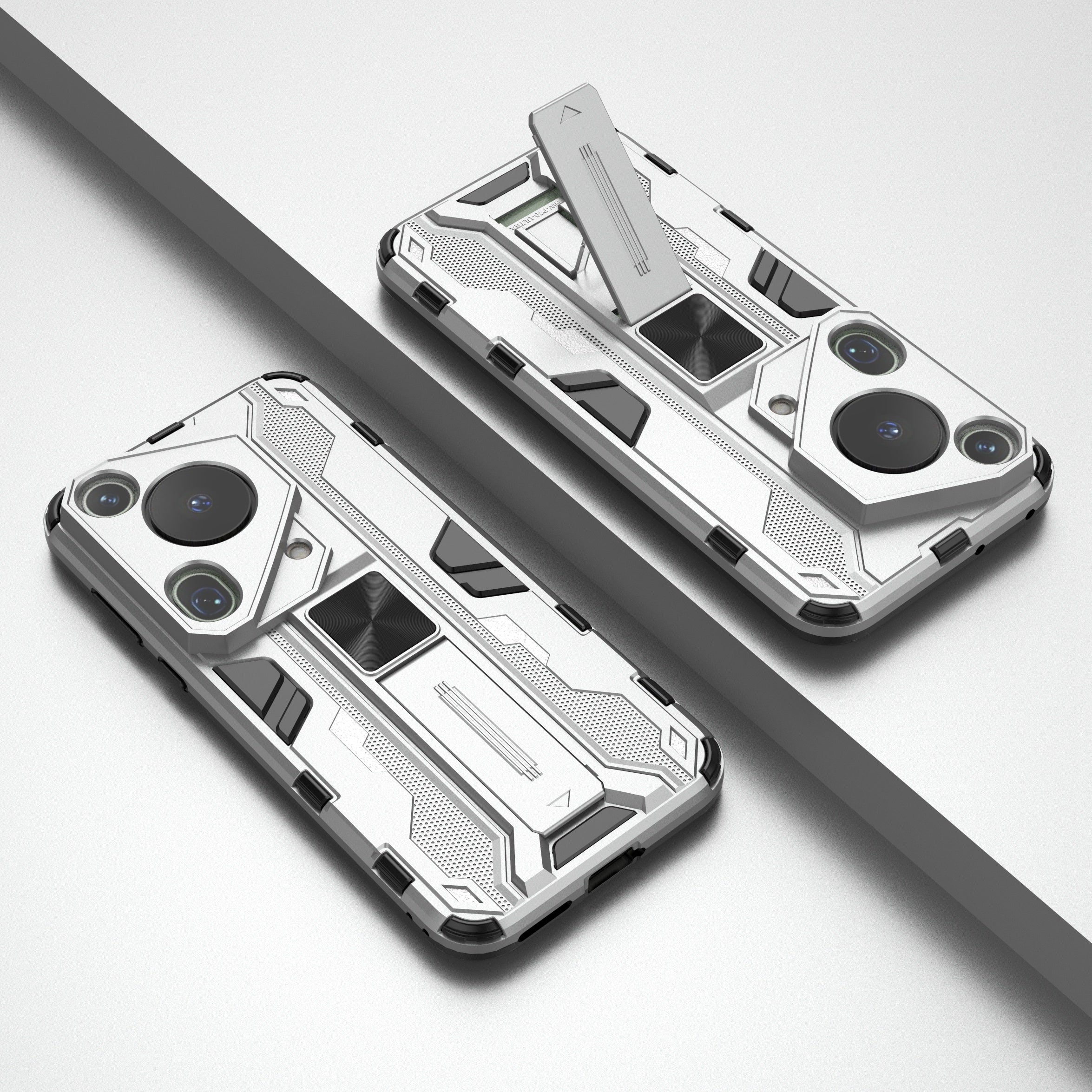 For Huawei Pura 70 Ultra Case PC + TPU Kickstand Anti-drop Phone Cover - Silver