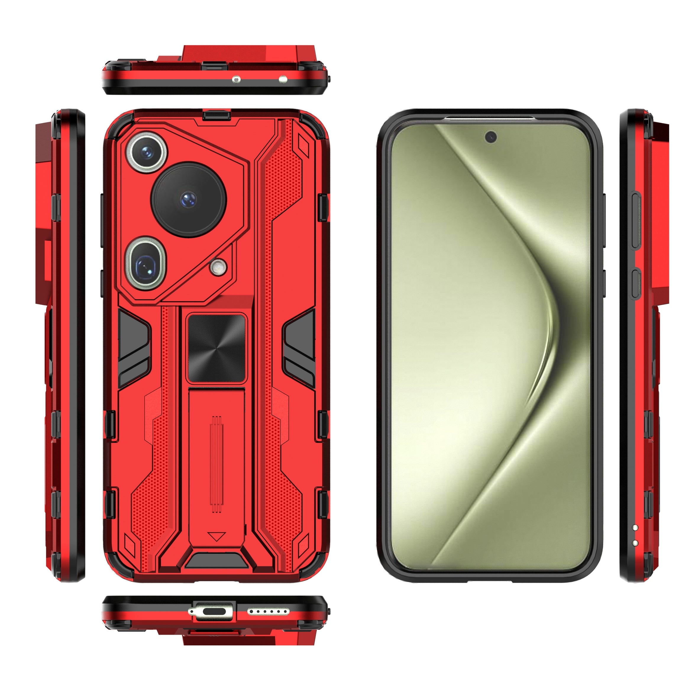 For Huawei Pura 70 Ultra Case PC + TPU Kickstand Anti-drop Phone Cover - Red