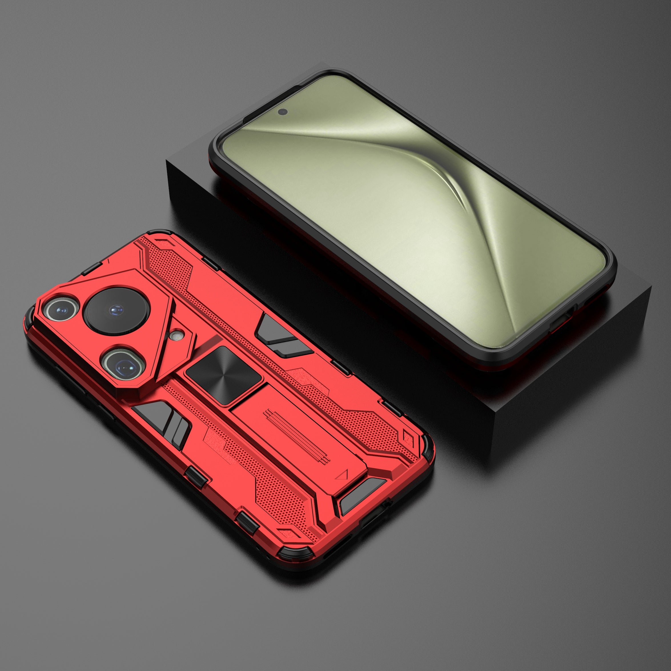 For Huawei Pura 70 Ultra Case PC + TPU Kickstand Anti-drop Phone Cover - Red