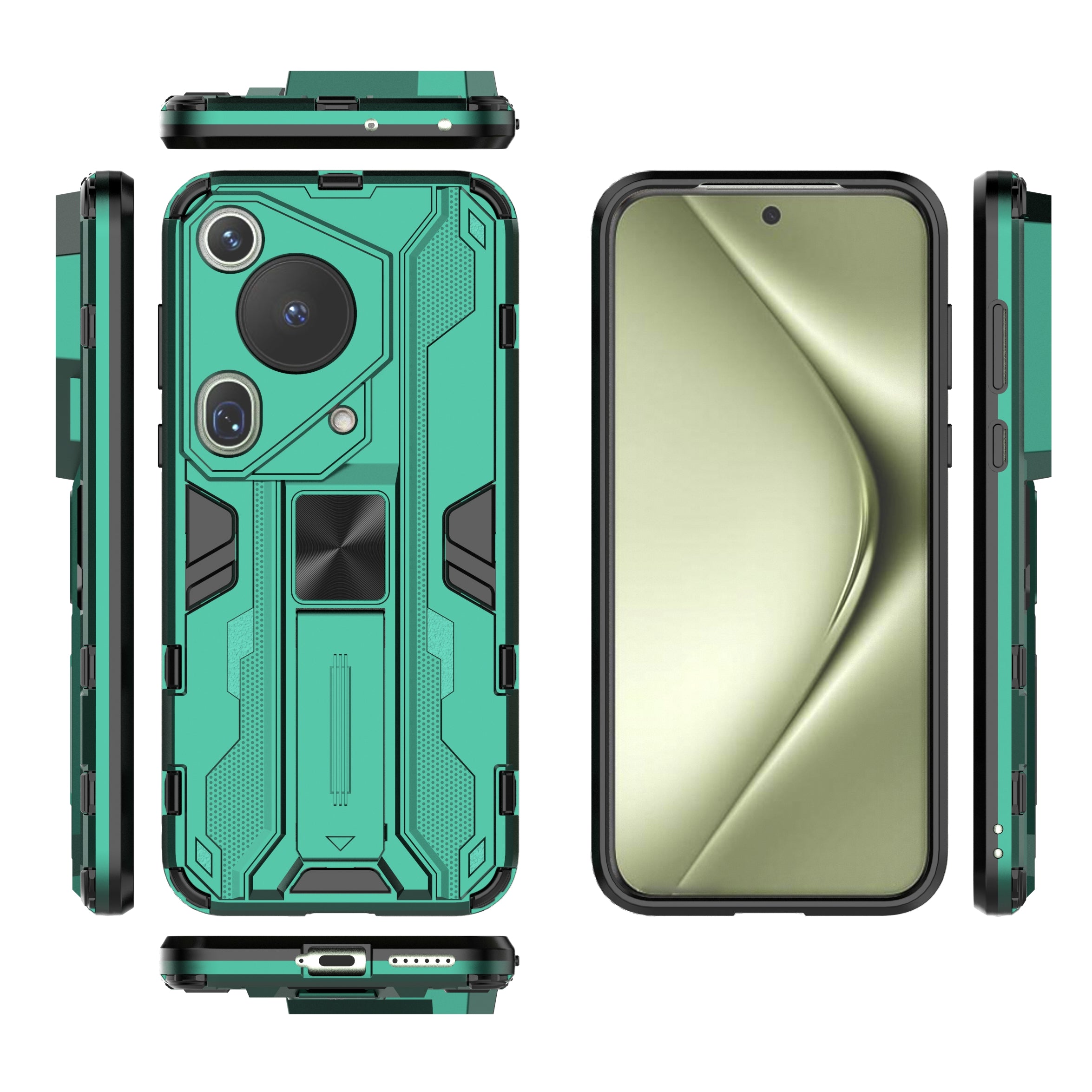 For Huawei Pura 70 Ultra Case PC + TPU Kickstand Anti-drop Phone Cover - Green