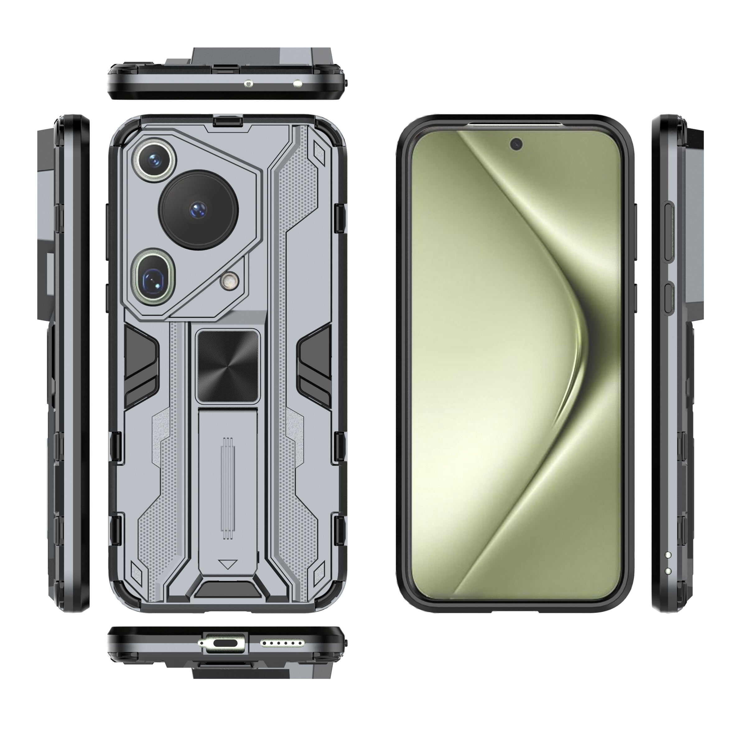 For Huawei Pura 70 Ultra Case PC + TPU Kickstand Anti-drop Phone Cover - Grey