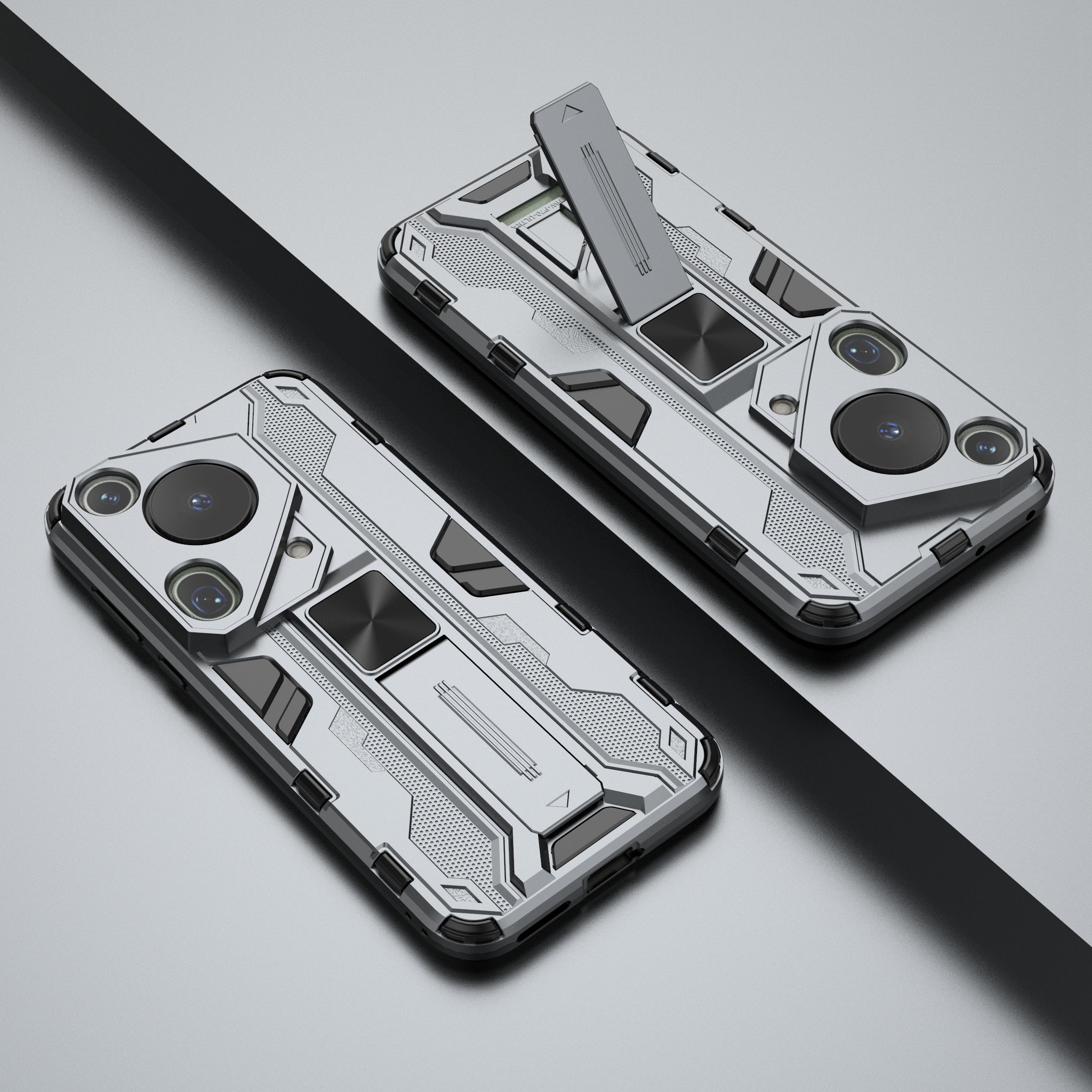 For Huawei Pura 70 Ultra Case PC + TPU Kickstand Anti-drop Phone Cover - Grey