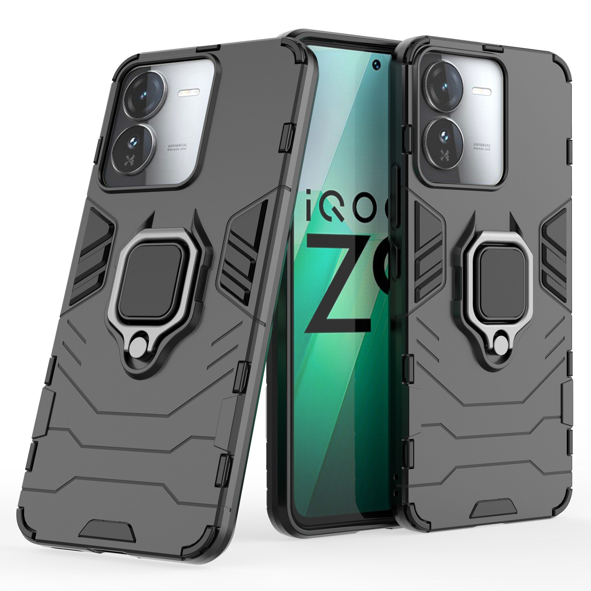 For vivo iQOO Z9 5G Kickstand Case PC+TPU Bump Proof Cell Phone Shell - Black