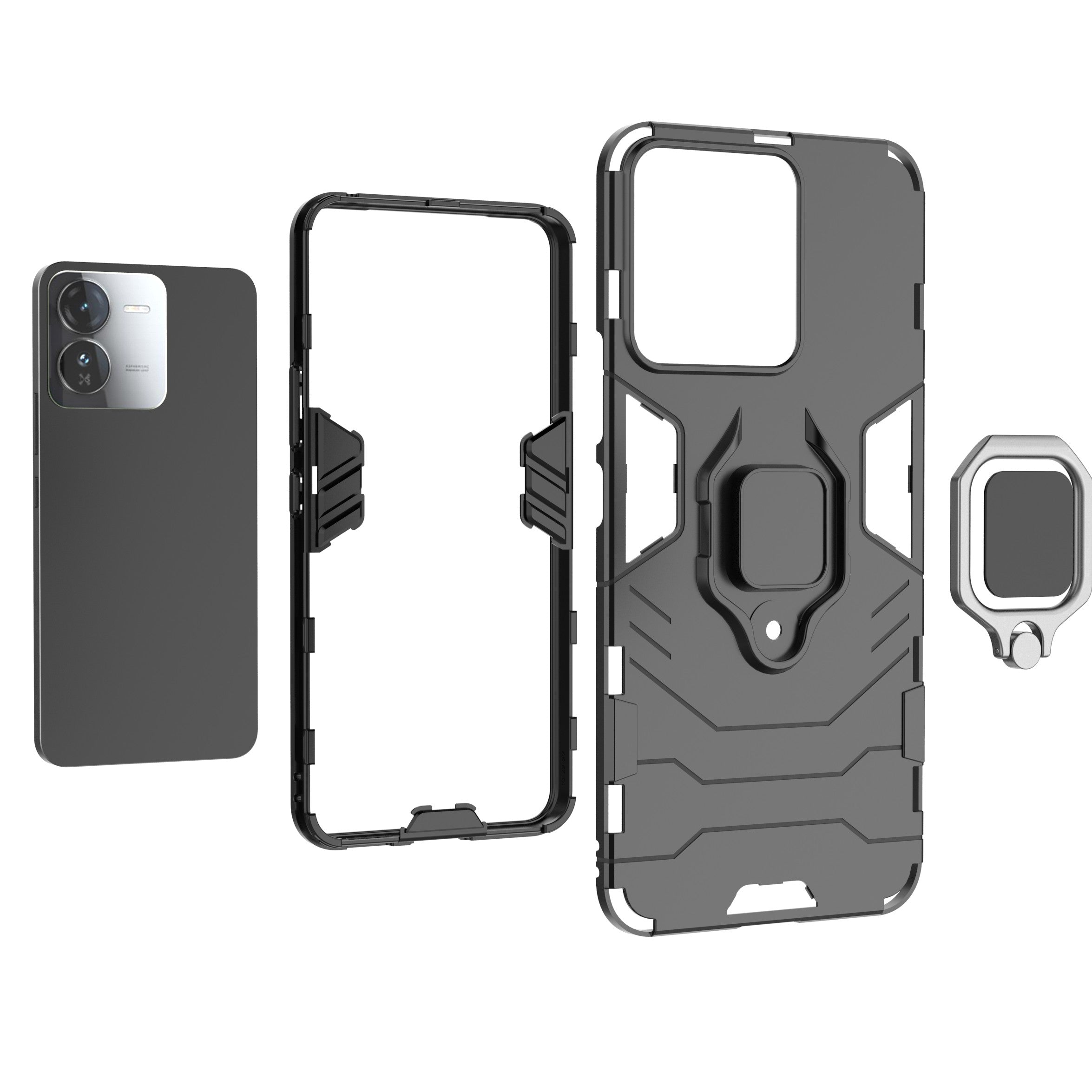 For vivo iQOO Z9 5G Kickstand Case PC+TPU Bump Proof Cell Phone Shell - Black