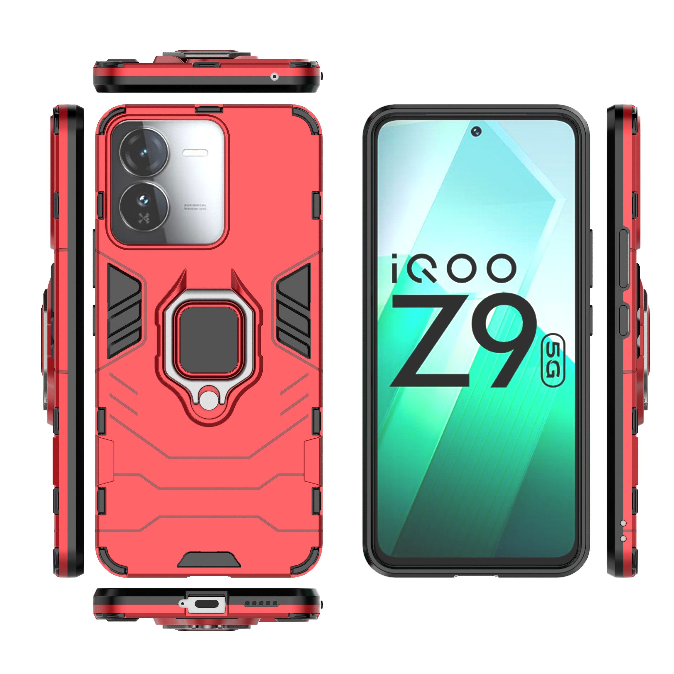 For vivo iQOO Z9 5G Kickstand Case PC+TPU Bump Proof Cell Phone Shell - Red