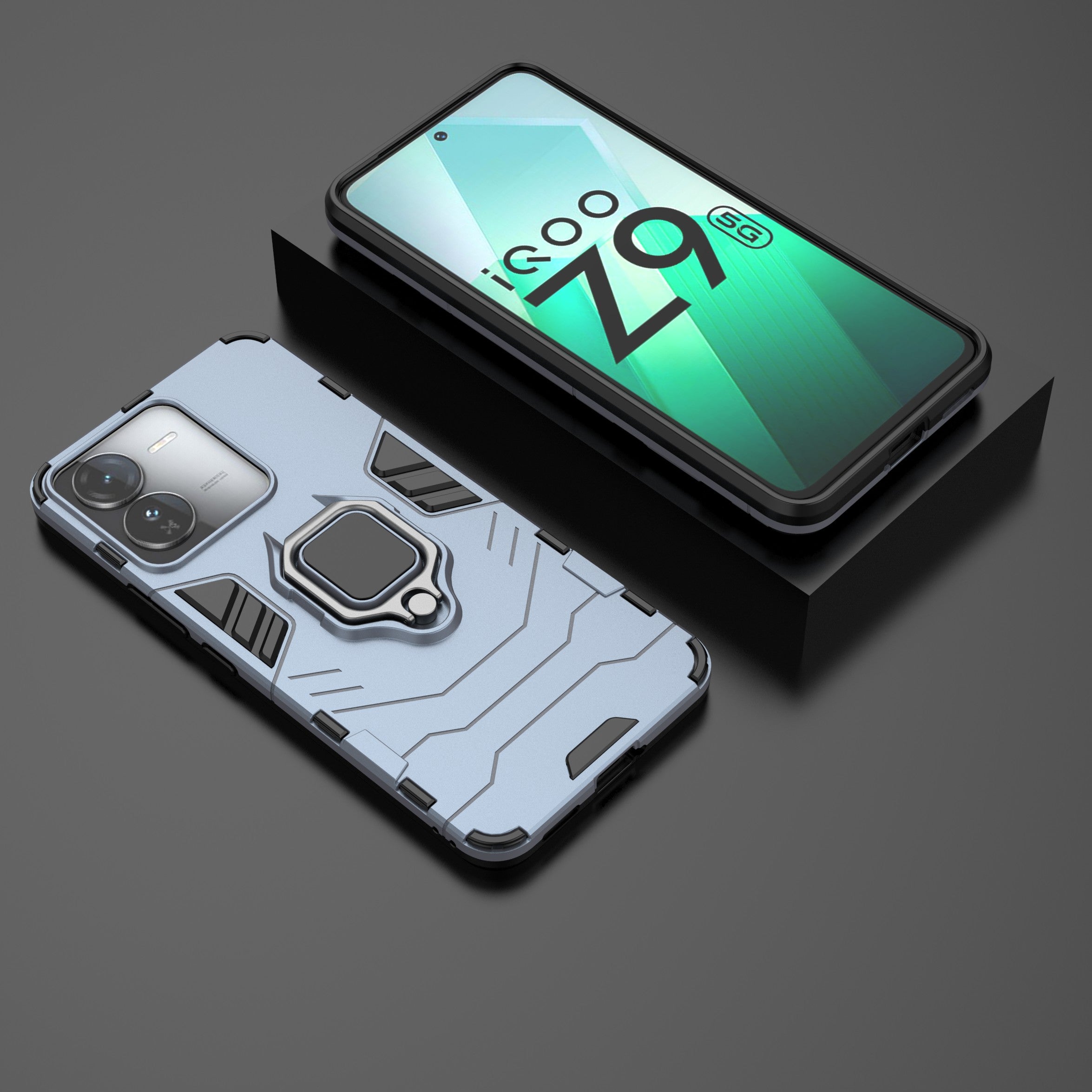 For vivo iQOO Z9 5G Kickstand Case PC+TPU Bump Proof Cell Phone Shell - Blue