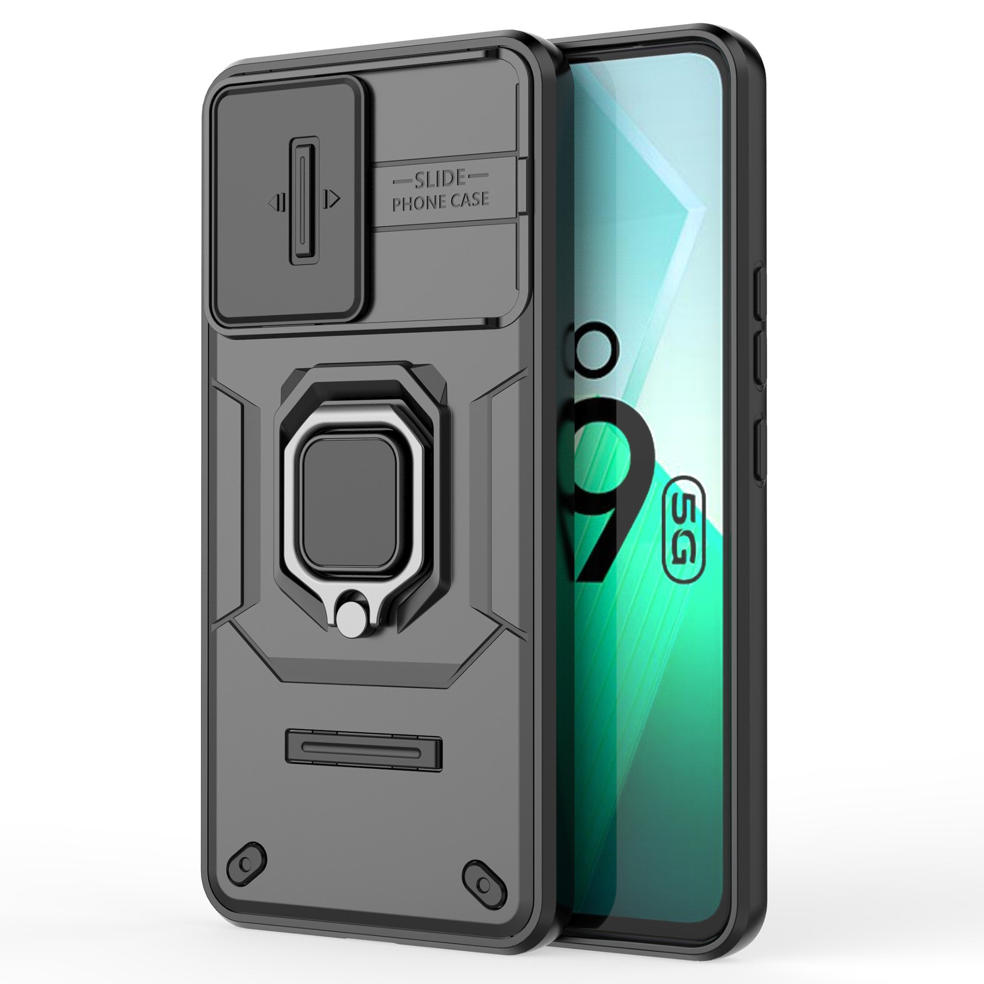 For vivo iQOO Z9 5G Camera Protection Case Kickstand Shockproof Rugged PC+TPU Phone Cover - Black