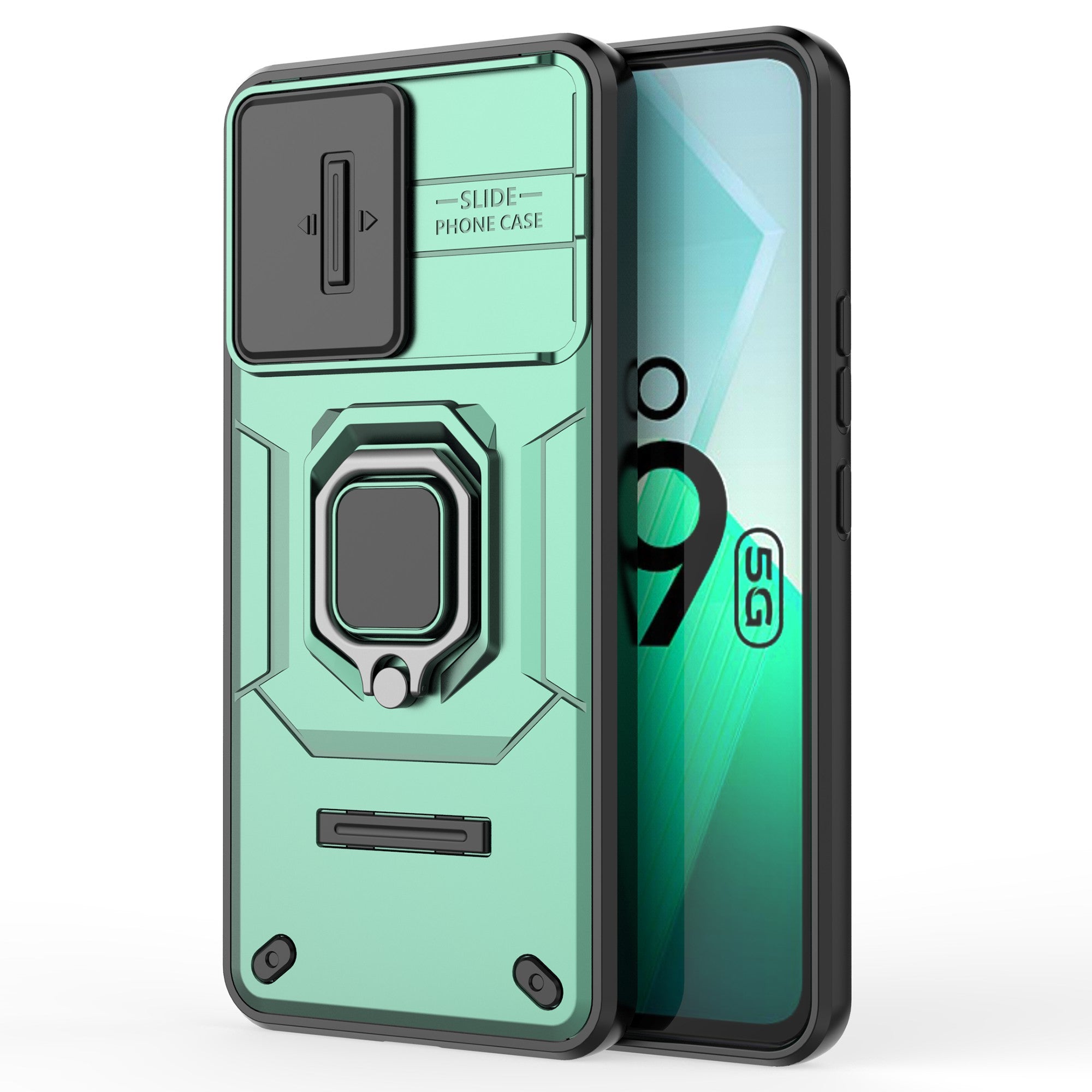 For vivo iQOO Z9 5G Camera Protection Case Kickstand Shockproof Rugged PC+TPU Phone Cover - Green