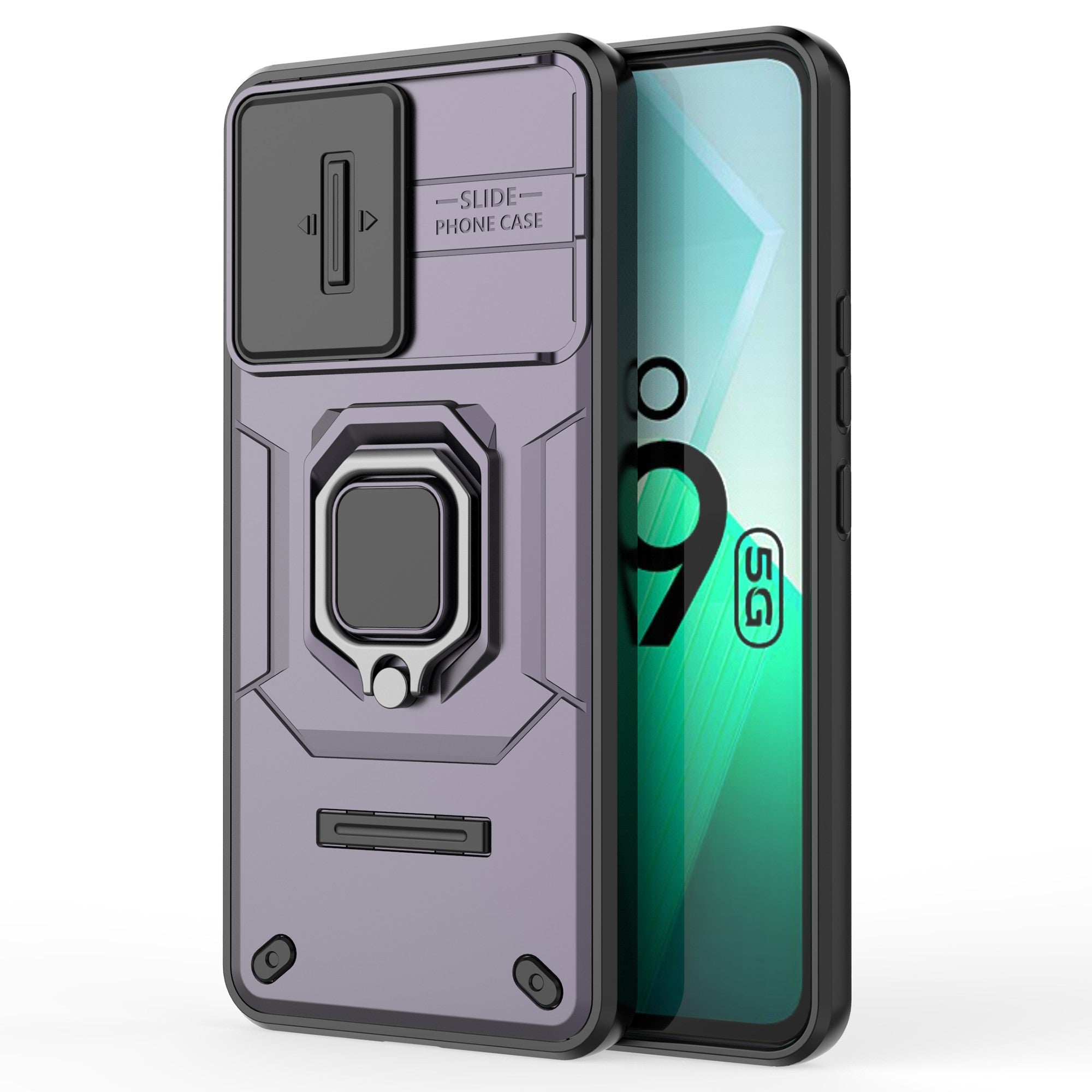 For vivo iQOO Z9 5G Camera Protection Case Kickstand Shockproof Rugged PC+TPU Phone Cover - Purple