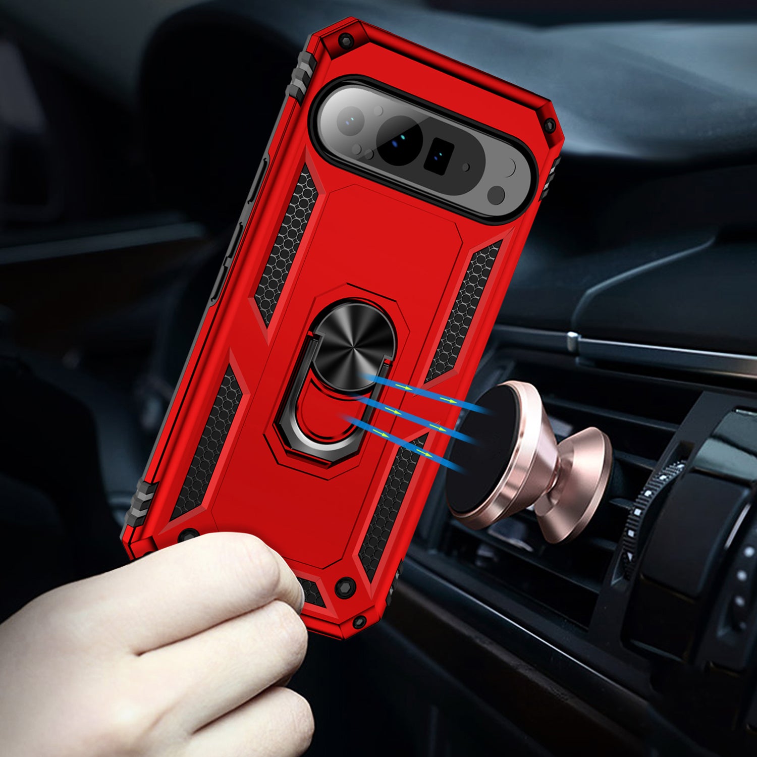 For Google Pixel 9 Pro Case Shockproof Kickstand PC+TPU Phone Cover - Red
