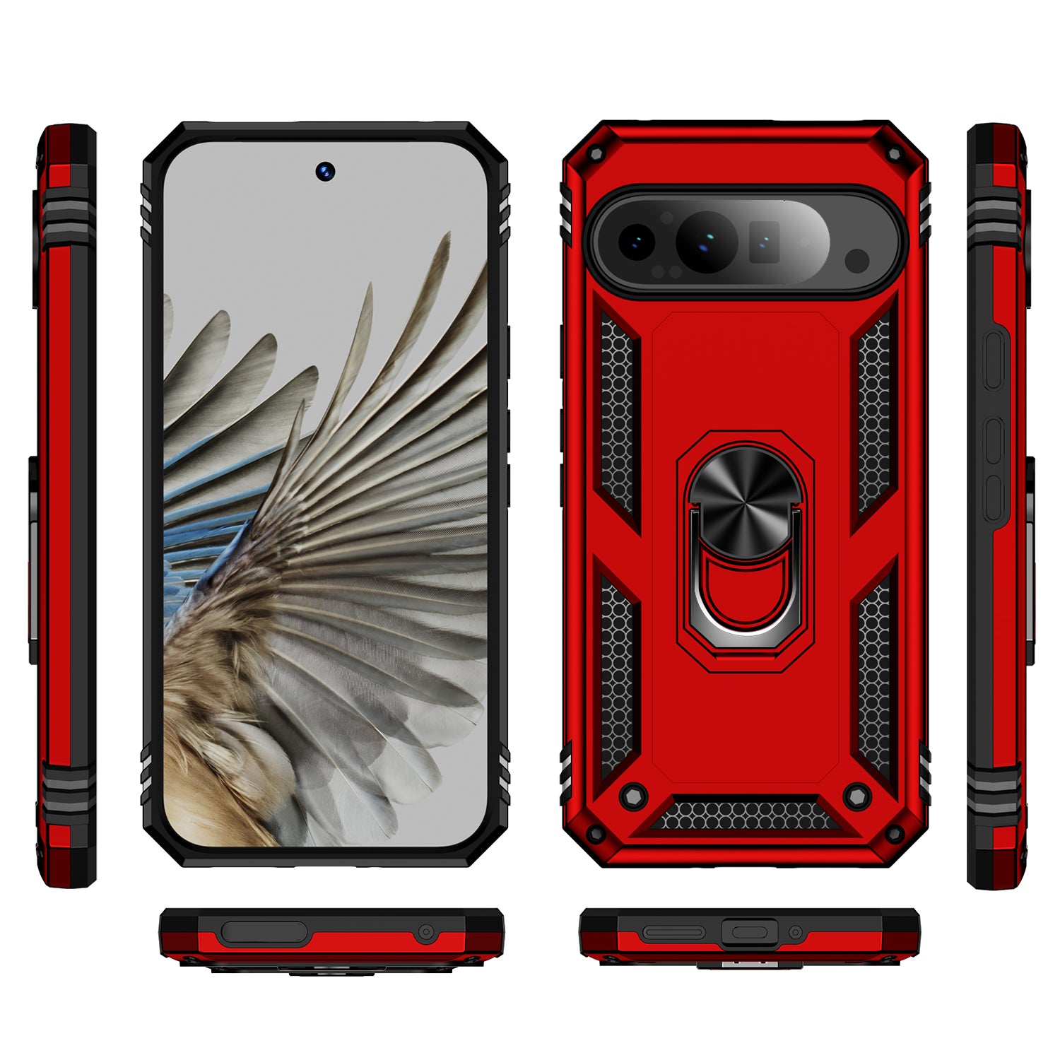 For Google Pixel 9 Pro Case Shockproof Kickstand PC+TPU Phone Cover - Red