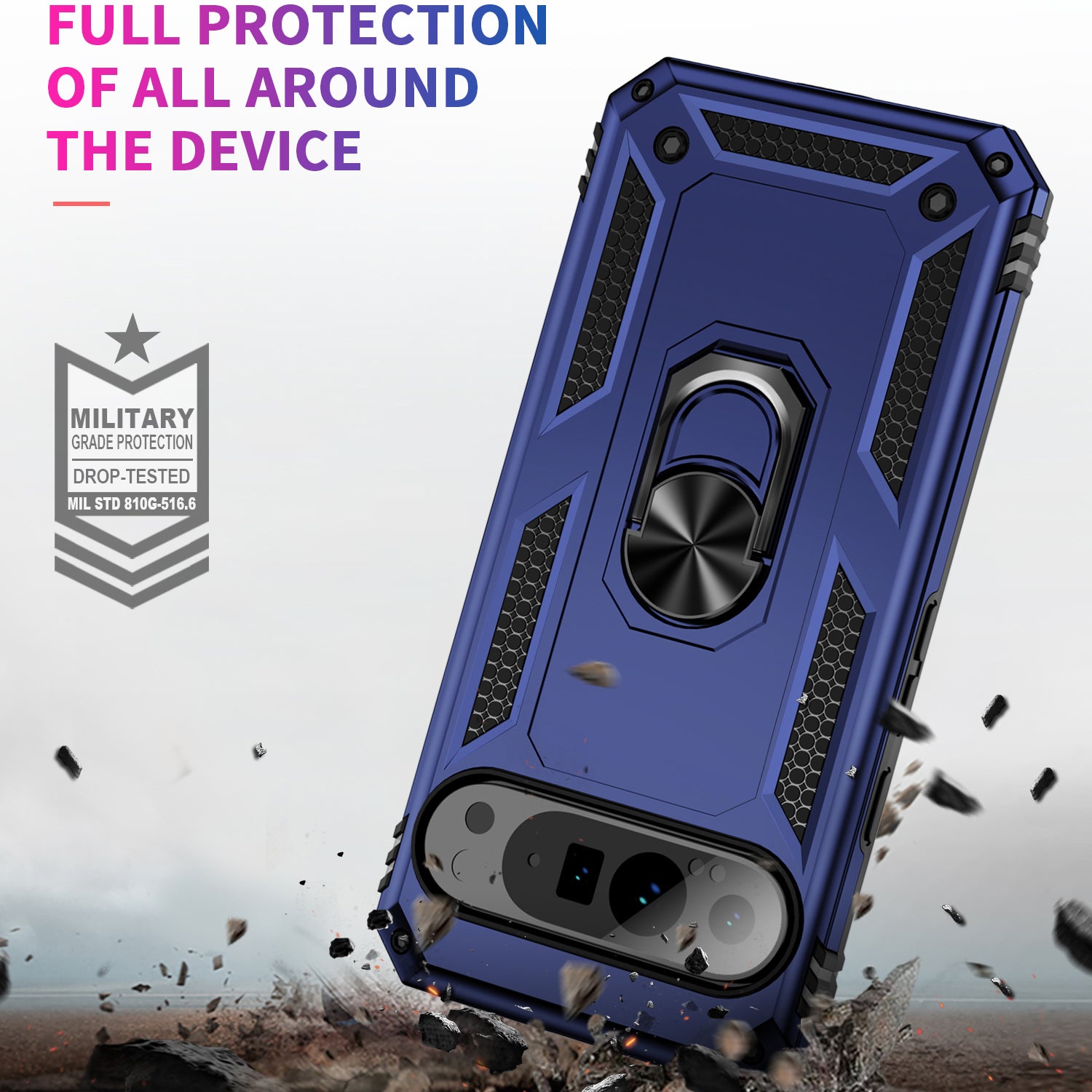 For Google Pixel 9 Pro Case Shockproof Kickstand PC+TPU Phone Cover - Blue