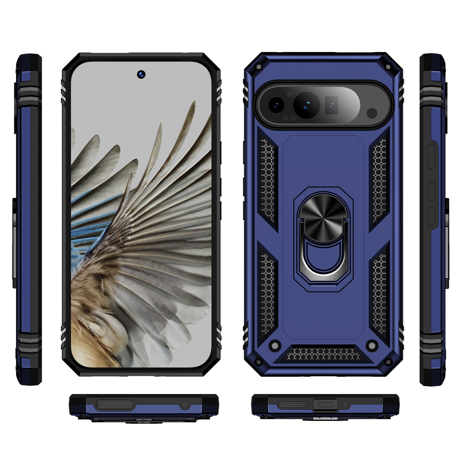 For Google Pixel 9 Pro Case Shockproof Kickstand PC+TPU Phone Cover - Blue