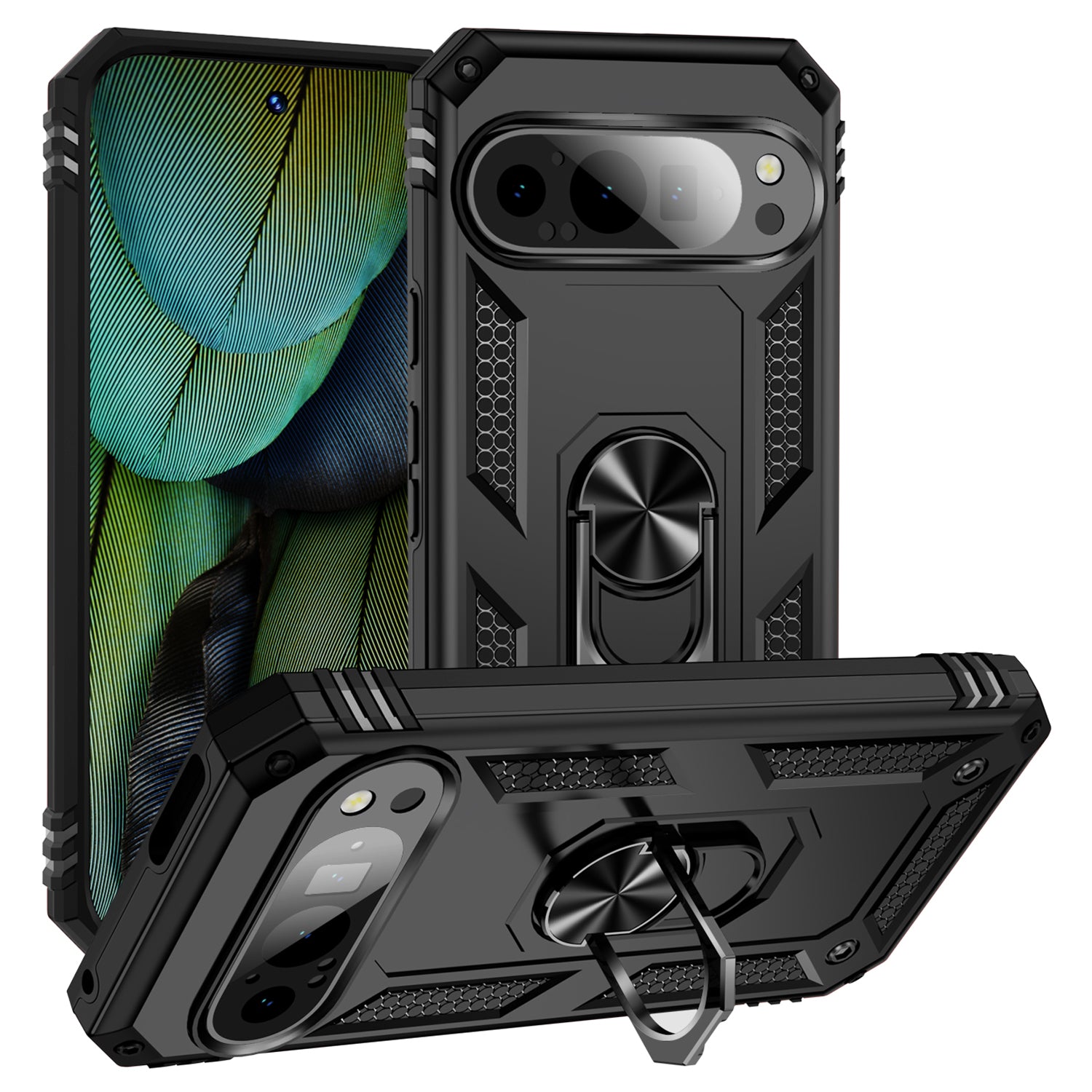 For Google Pixel 9 Case Scratch-proof PC+TPU Kickstand Phone Cover - Black
