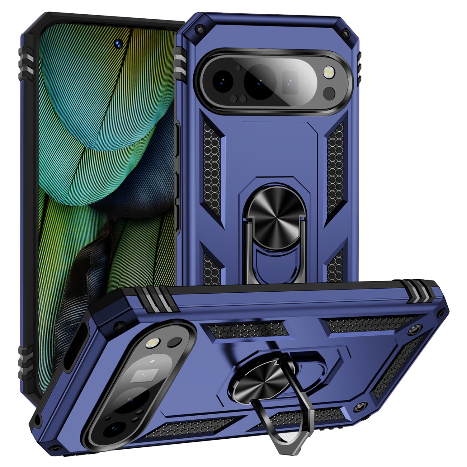 For Google Pixel 9 Case Scratch-proof PC+TPU Kickstand Phone Cover - Blue