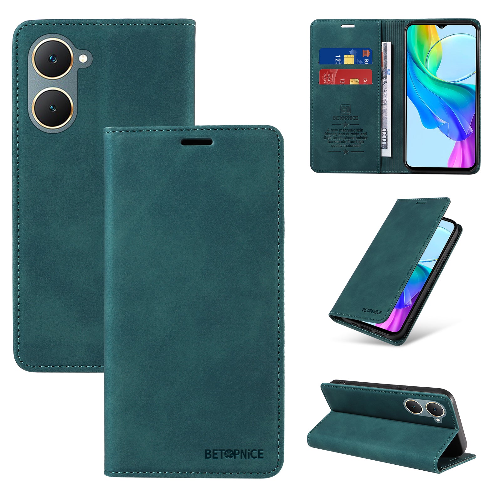 BETOPNICE 003 For vivo Y03 Case RFID Blocking Wallet Leather Flip Phone Cover - Green