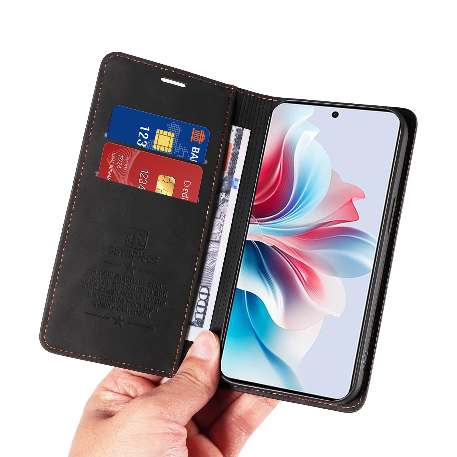BETOPNICE 003 For Oppo Reno11 F 5G / F25 Pro 5G Case RFID Blocking Leather+TPU Wallet Phone Protector - Black