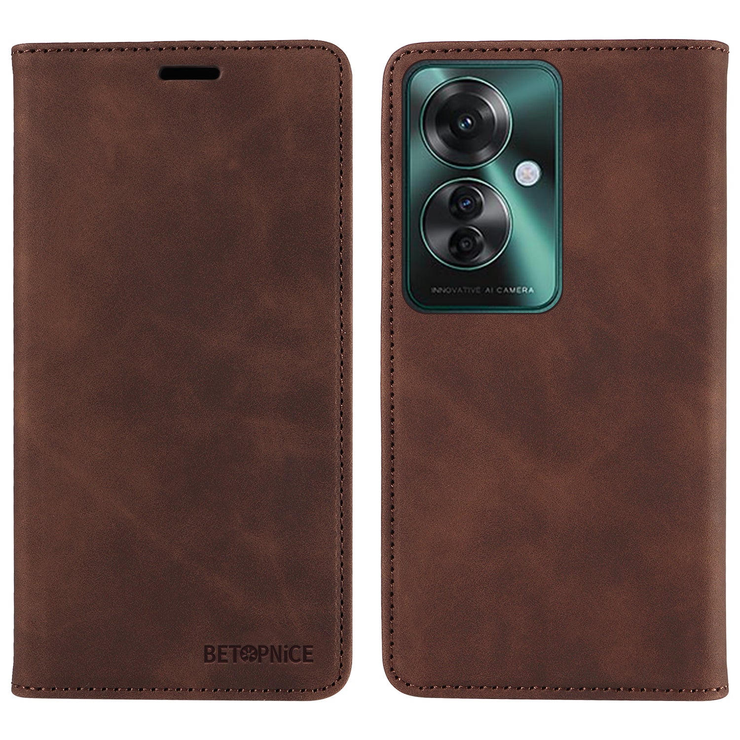 BETOPNICE 003 For Oppo Reno11 F 5G / F25 Pro 5G Case RFID Blocking Leather+TPU Wallet Phone Protector - Brown